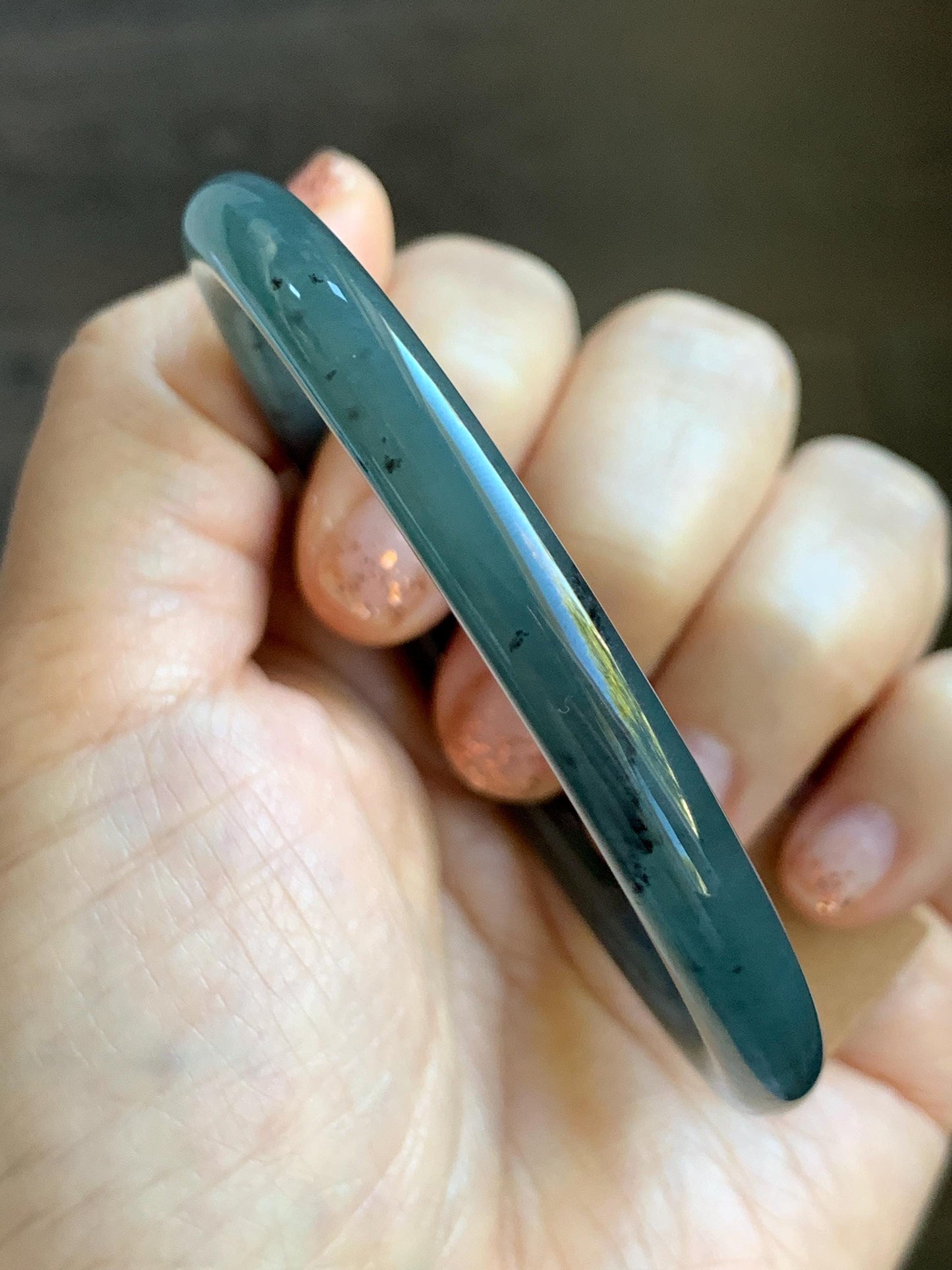 Certified Natural Grade A Guatemalan Icy Translucent Grayish Blue Wuji Marbled Jade Jadeite Bangle Bracelet 59.7mm 7.38” 天然冰危蓝灰乌鸡细圆条翡翠手镯 459