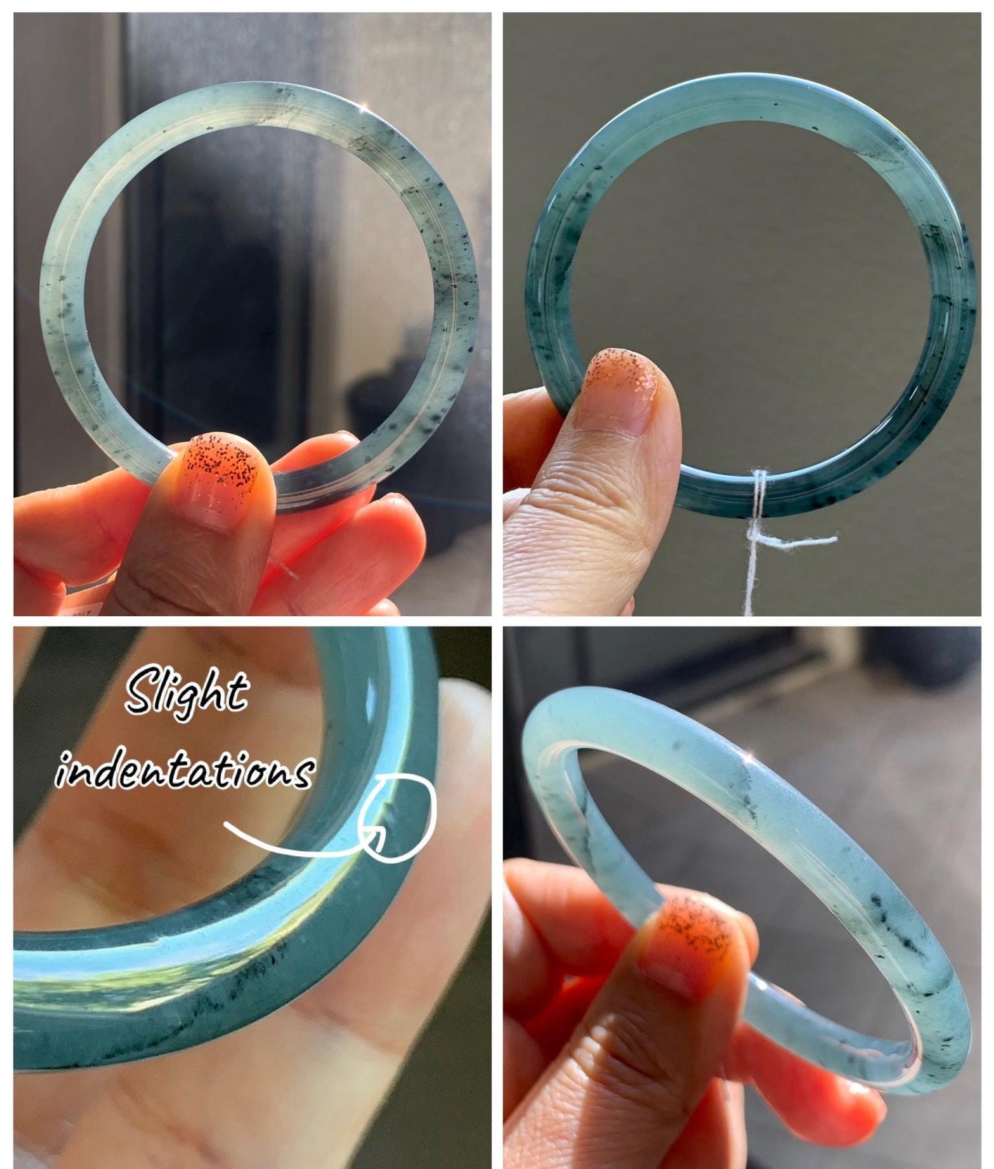 Certified Natural Grade A Guatemalan Icy Translucent Grayish Blue Wuji Marbled Jade Jadeite Bangle Bracelet 55.7mm 6.88” 天然冰危蓝灰乌鸡细圆条翡翠手镯 462