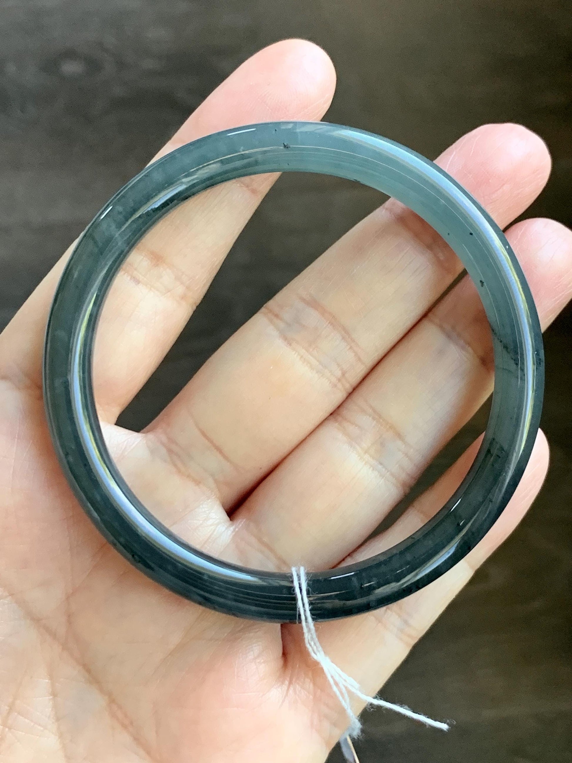 Certified Natural Grade A Guatemalan Icy Translucent Grayish Blue Wuji Marbled Jade Jadeite Bangle Bracelet 55.7mm 6.88” 天然冰危蓝灰乌鸡细圆条翡翠手镯 462