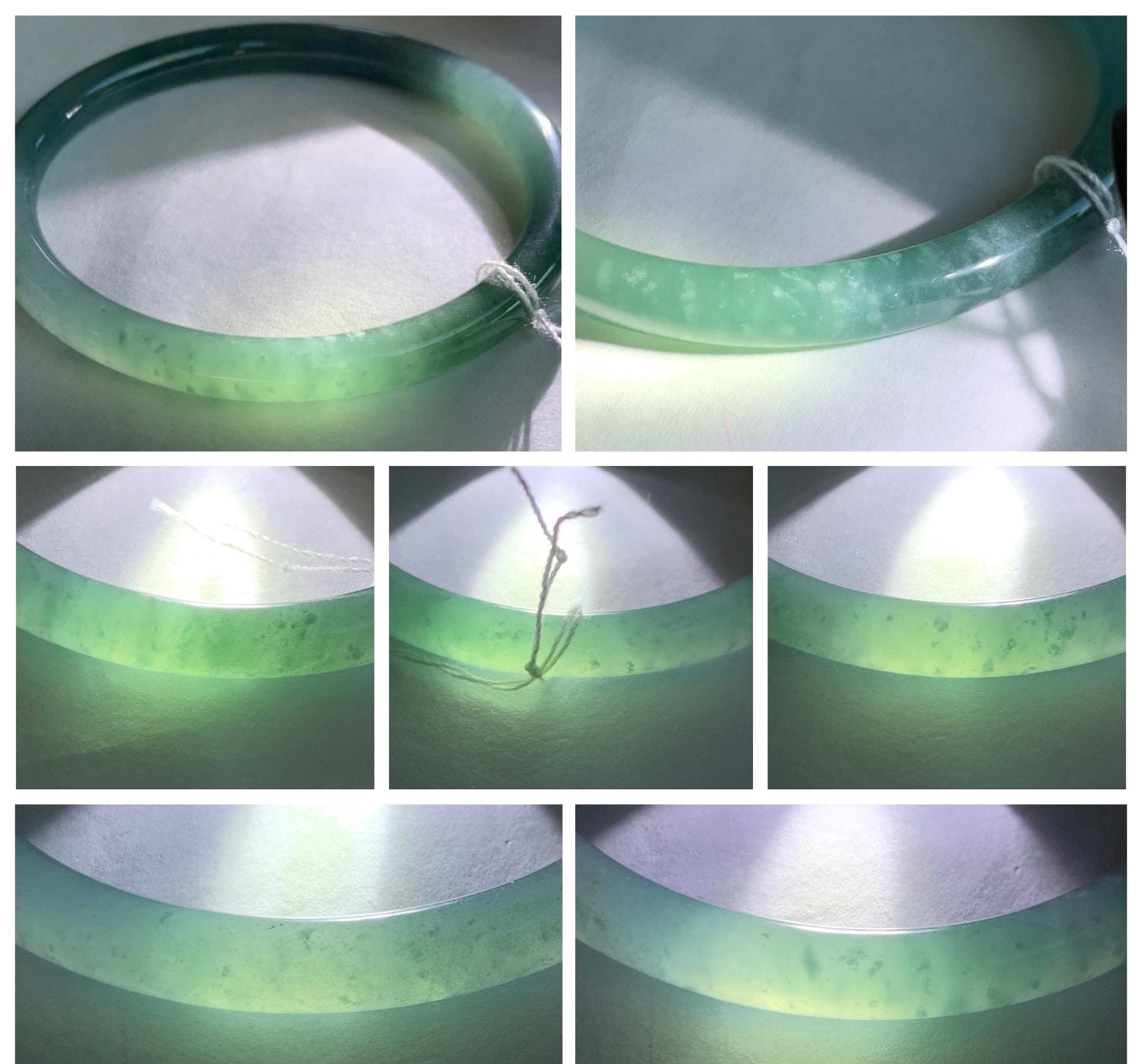 Certified Natural Grade A Guatemalan Icy Translucent Dusty Teal Green Jade Jadeite Slim Bangle Bracelet 56mm 6.92” 天然冰危晴蓝翡翠细圆条手镯 452