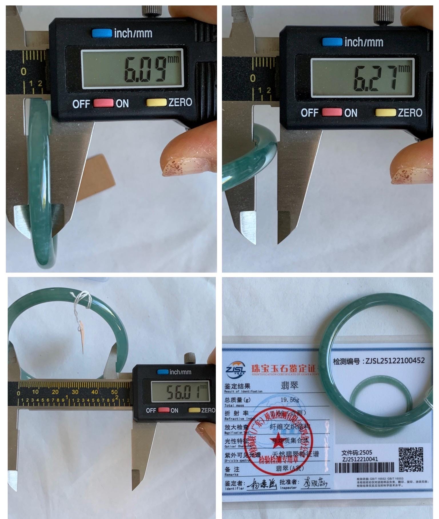 Certified Natural Grade A Guatemalan Icy Translucent Dusty Teal Green Jade Jadeite Slim Bangle Bracelet 56mm 6.92” 天然冰危晴蓝翡翠细圆条手镯 452