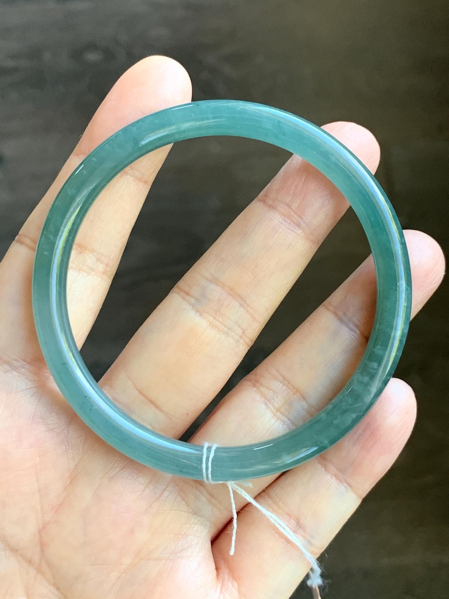 Certified Natural Grade A Guatemalan Icy Translucent Dusty Teal Green Jade Jadeite Slim Bangle Bracelet 56mm 6.92” 天然冰危晴蓝翡翠细圆条手镯 452
