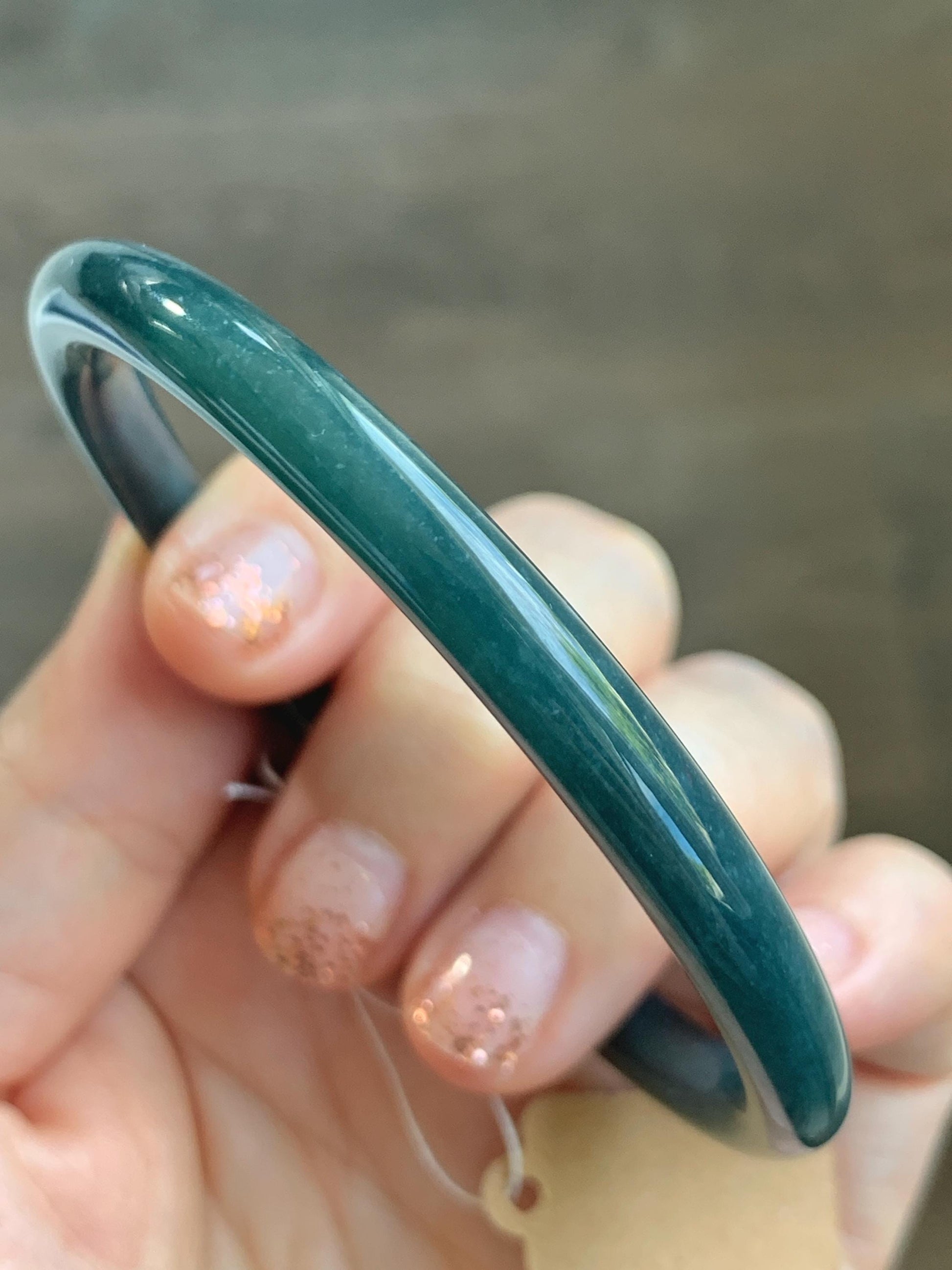 Certified Natural Grade A Guatemalan Icy Translucent Dark Aegean Blue Jade Jadeite Bangle Bracelet 59.69mm 7.37” 21g 天然危深牛仔蓝翡翠细圆条手镯 464