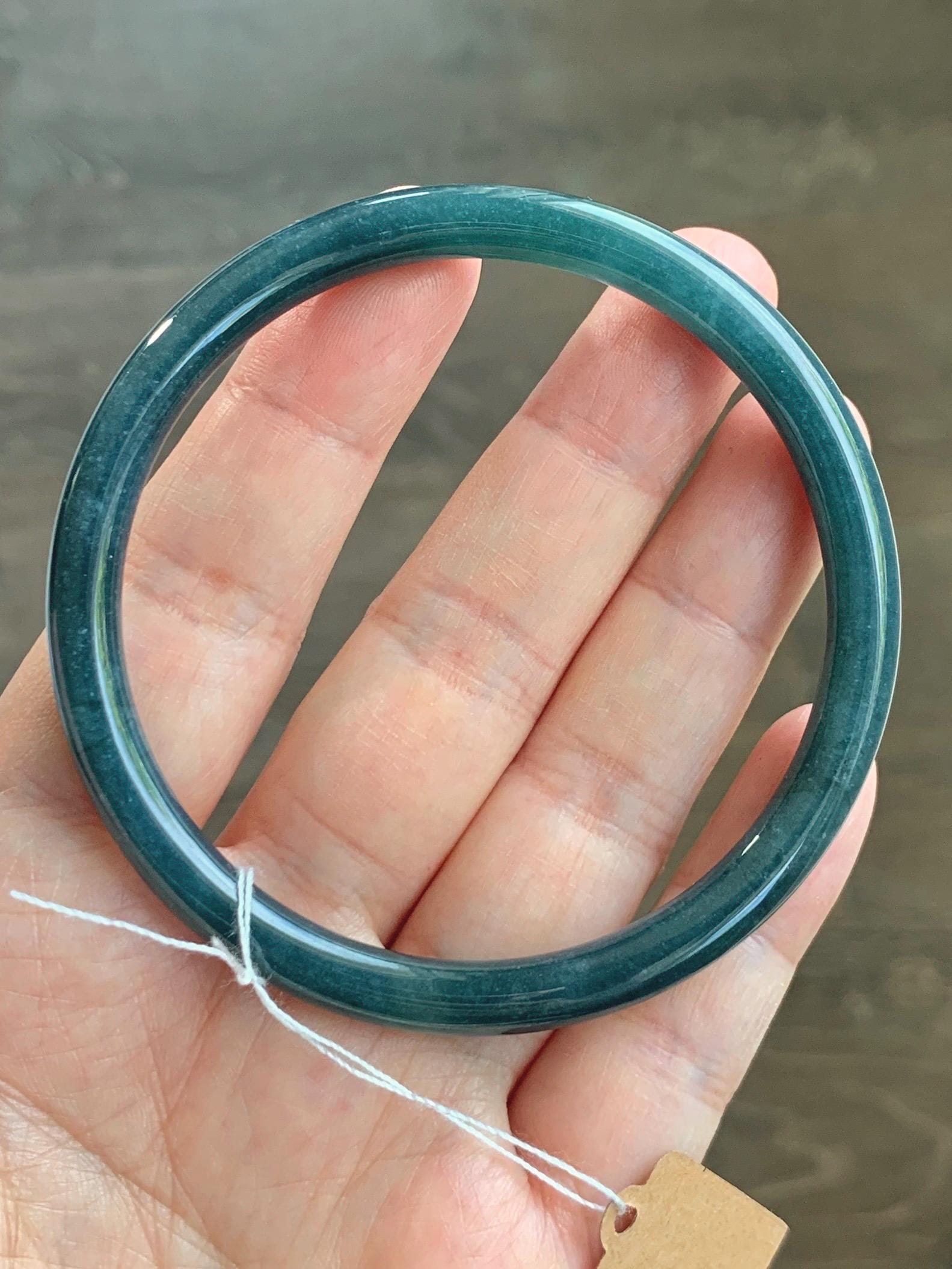 Certified Natural Grade A Guatemalan Icy Translucent Dark Aegean Blue Jade Jadeite Bangle Bracelet 59.69mm 7.37” 21g 天然危深牛仔蓝翡翠细圆条手镯 464