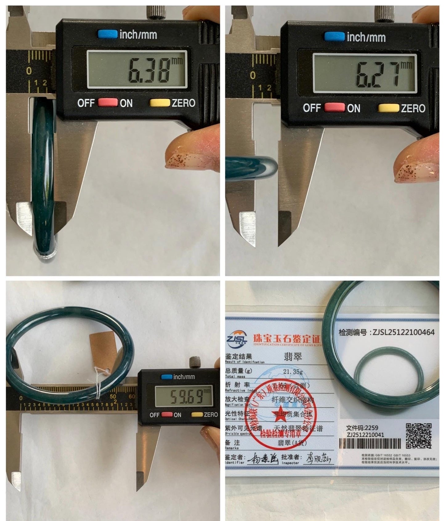 Certified Natural Grade A Guatemalan Icy Translucent Dark Aegean Blue Jade Jadeite Bangle Bracelet 59.69mm 7.37” 21g 天然危深牛仔蓝翡翠细圆条手镯 464