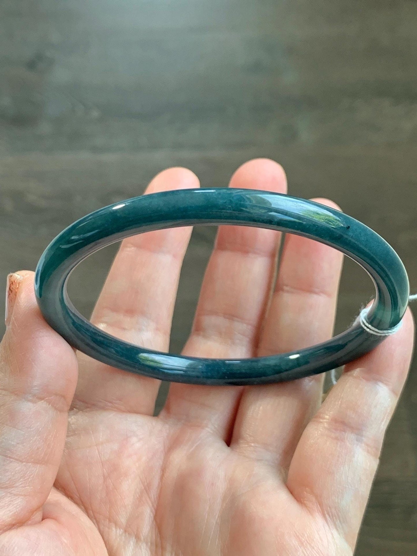 Certified Natural Grade A Guatemalan Icy Translucent Dark Aegean Blue Jade Jadeite Bangle Bracelet 59.69mm 7.37” 21g 天然危深牛仔蓝翡翠细圆条手镯 464