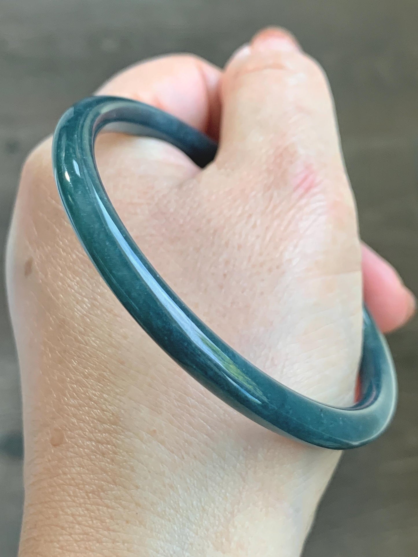 Certified Natural Grade A Guatemalan Icy Translucent Dark Aegean Blue Jade Jadeite Bangle Bracelet 59.69mm 7.37” 21g 天然危深牛仔蓝翡翠细圆条手镯 464