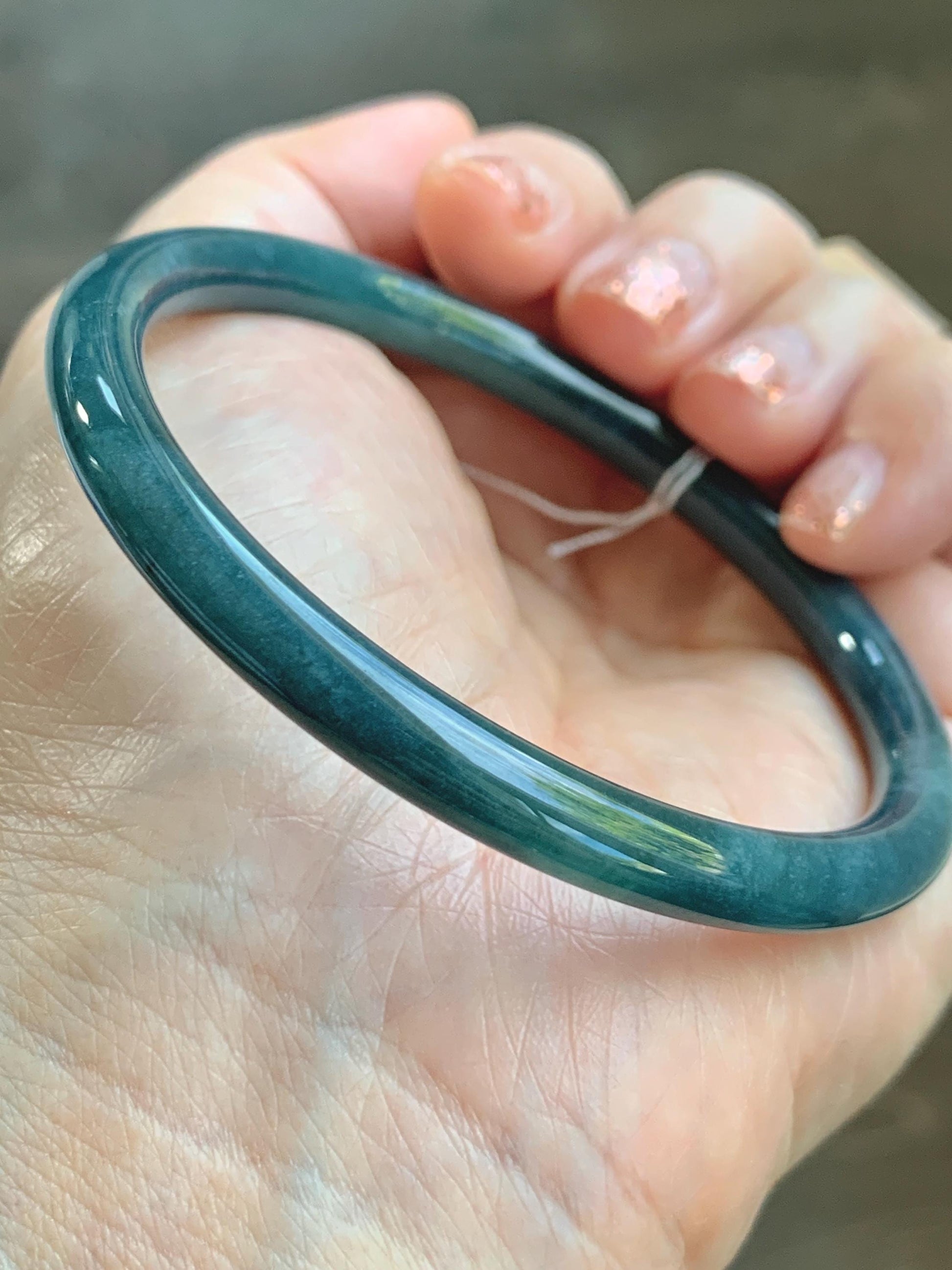 Certified Natural Grade A Guatemalan Icy Translucent Dark Aegean Blue Jade Jadeite Bangle Bracelet 59.69mm 7.37” 21g 天然危深牛仔蓝翡翠细圆条手镯 464