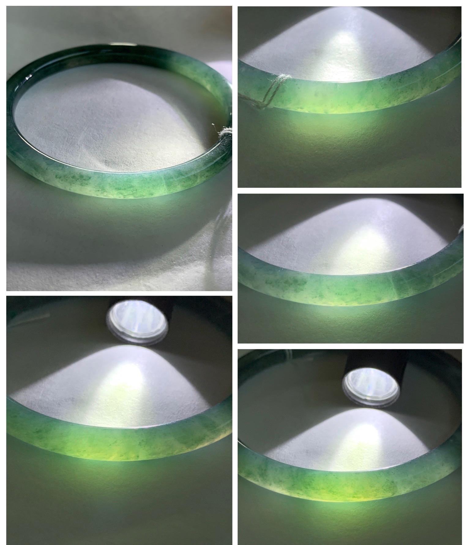 Certified Natural Grade A Guatemalan Icy Translucent Teal Green Marbled Jade Jadeite Bangle 58.96mm 7.29” 天然冰胶危蓝飘花翡翠细圆条手镯 458