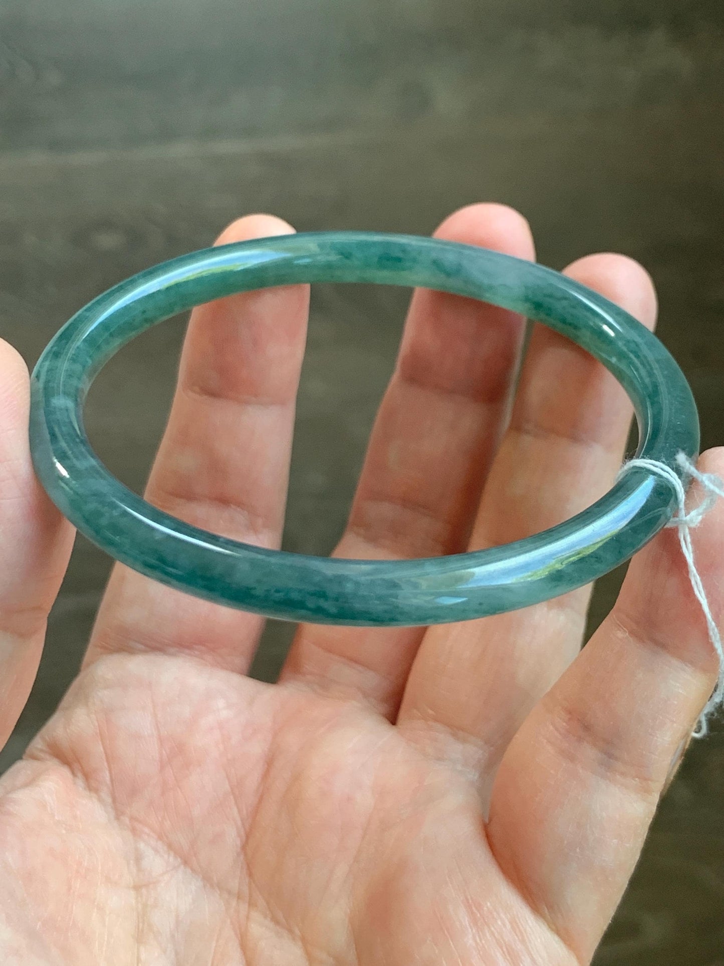 Certified Natural Grade A Guatemalan Icy Translucent Teal Green Marbled Jade Jadeite Bangle 58.96mm 7.29” 天然冰胶危蓝飘花翡翠细圆条手镯 458