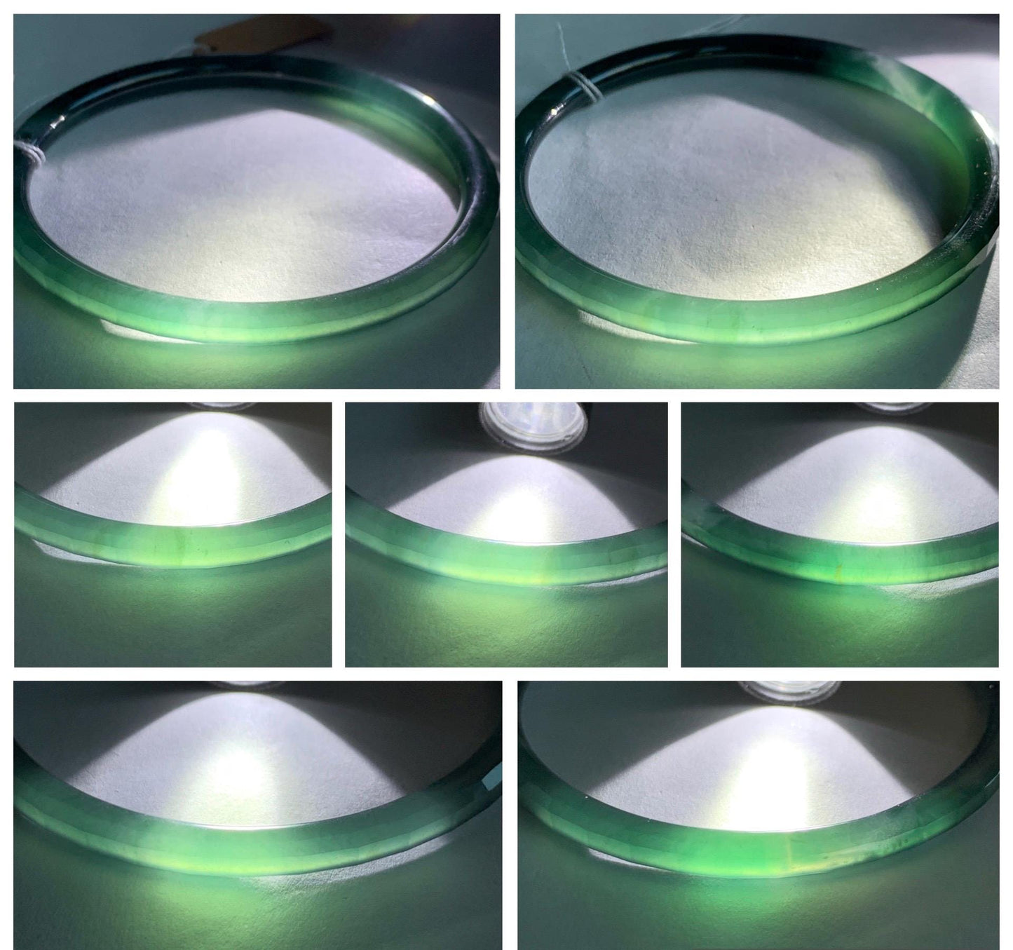 Certified Natural Grade A Guatemalan Icy Highly Translucent Dark Teal Green Faceted Jadeite Slim Bangle 59.95mm 7.4” 天然冰胶危深蓝绿翡翠细圆条切割面手镯 466
