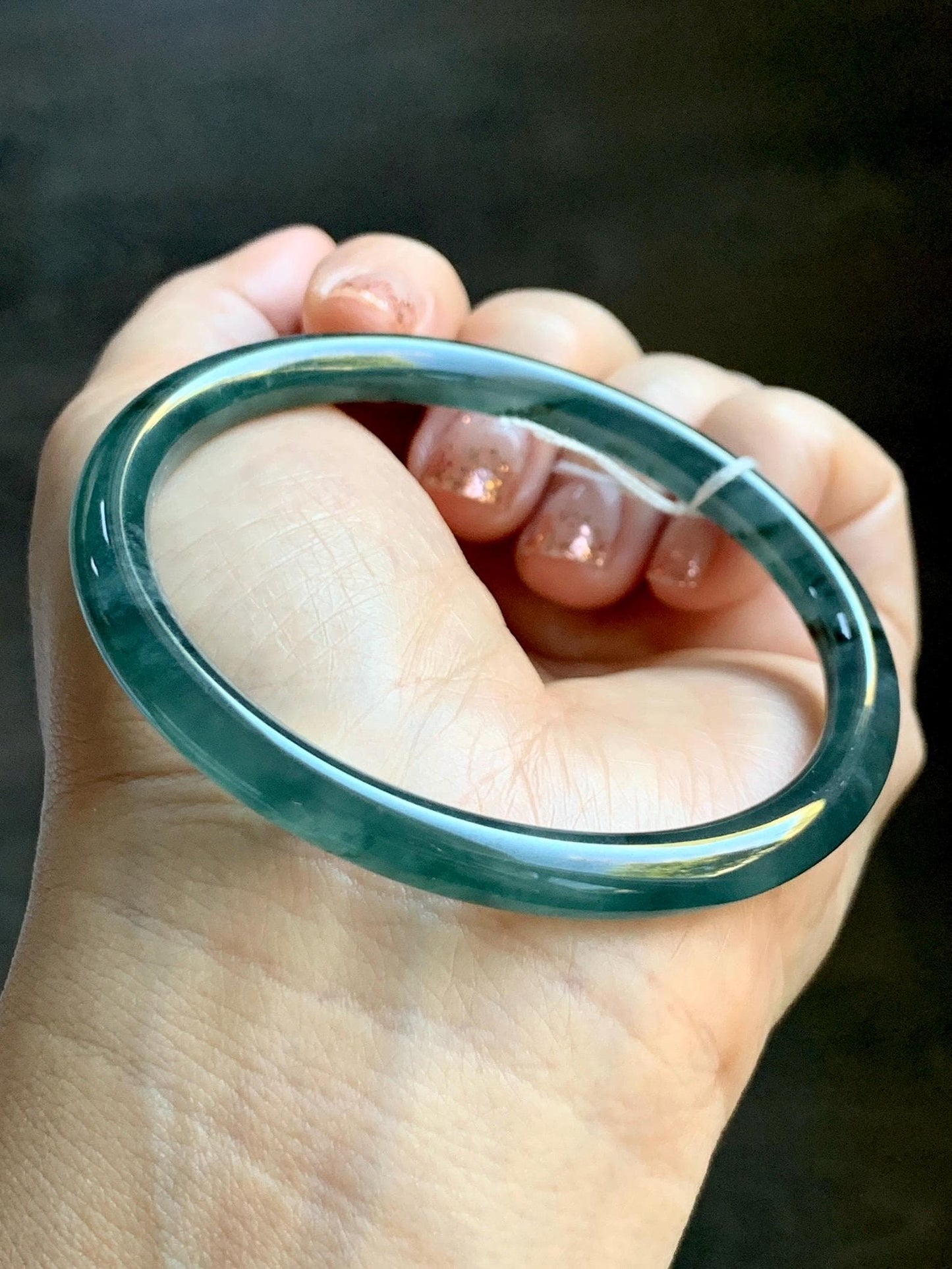 Certified Natural Grade A Guatemalan Icy Translucent Teal Green Marbled Jade Jadeite Bangle Bracelet 58.5mm 7.23” 21.48g 天然冰胶危蓝飘花翡翠细圆条手镯 453