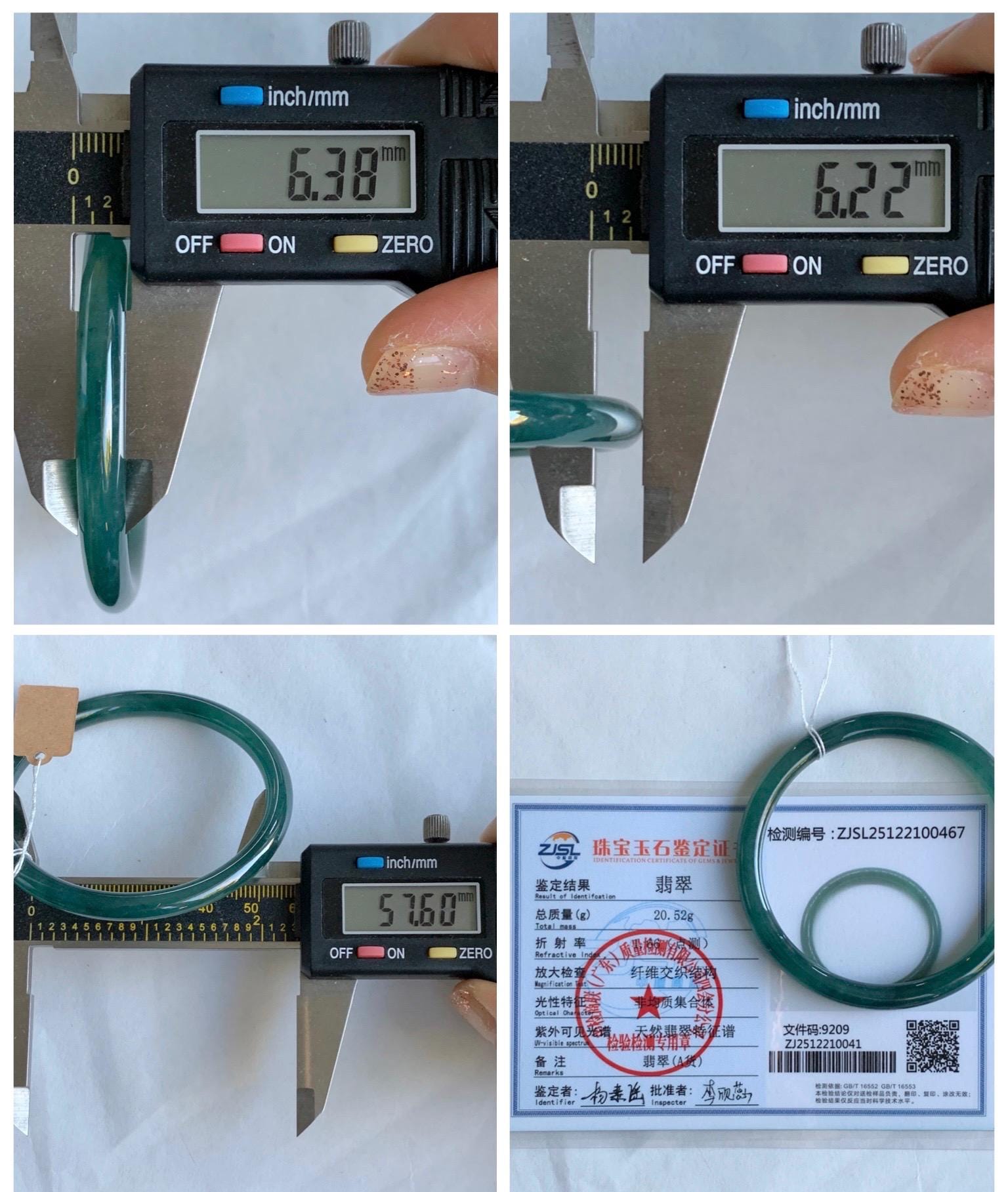 Certified Natural Grade A Guatemalan Icy Translucent Intense Teal Blue Jade Jadeite Bangle Bracelet 57.6mm 7.12” 20.5g 天然冰胶危深蓝绿翡翠细圆条手镯 467