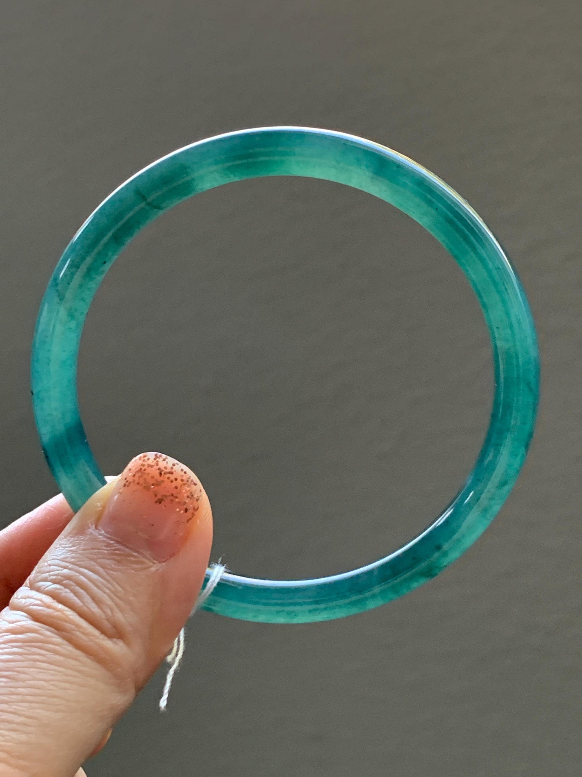 Certified Natural Grade A Guatemalan Icy Translucent Intense Teal Blue Jade Jadeite Bangle Bracelet 57.6mm 7.12” 20.5g 天然冰胶危深蓝绿翡翠细圆条手镯 467