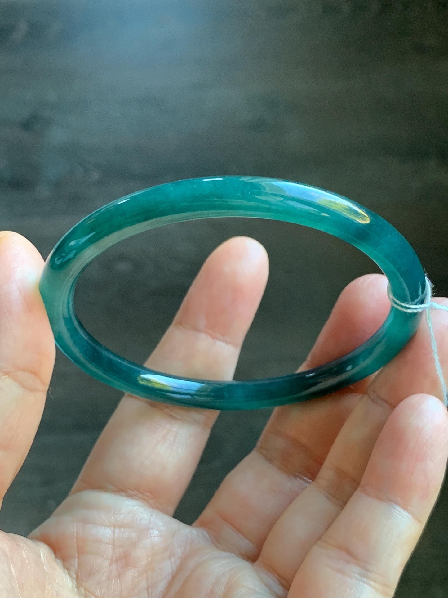Certified Natural Grade A Guatemalan Icy Translucent Intense Teal Blue Jade Jadeite Bangle Bracelet 57.6mm 7.12” 20.5g 天然冰胶危深蓝绿翡翠细圆条手镯 467