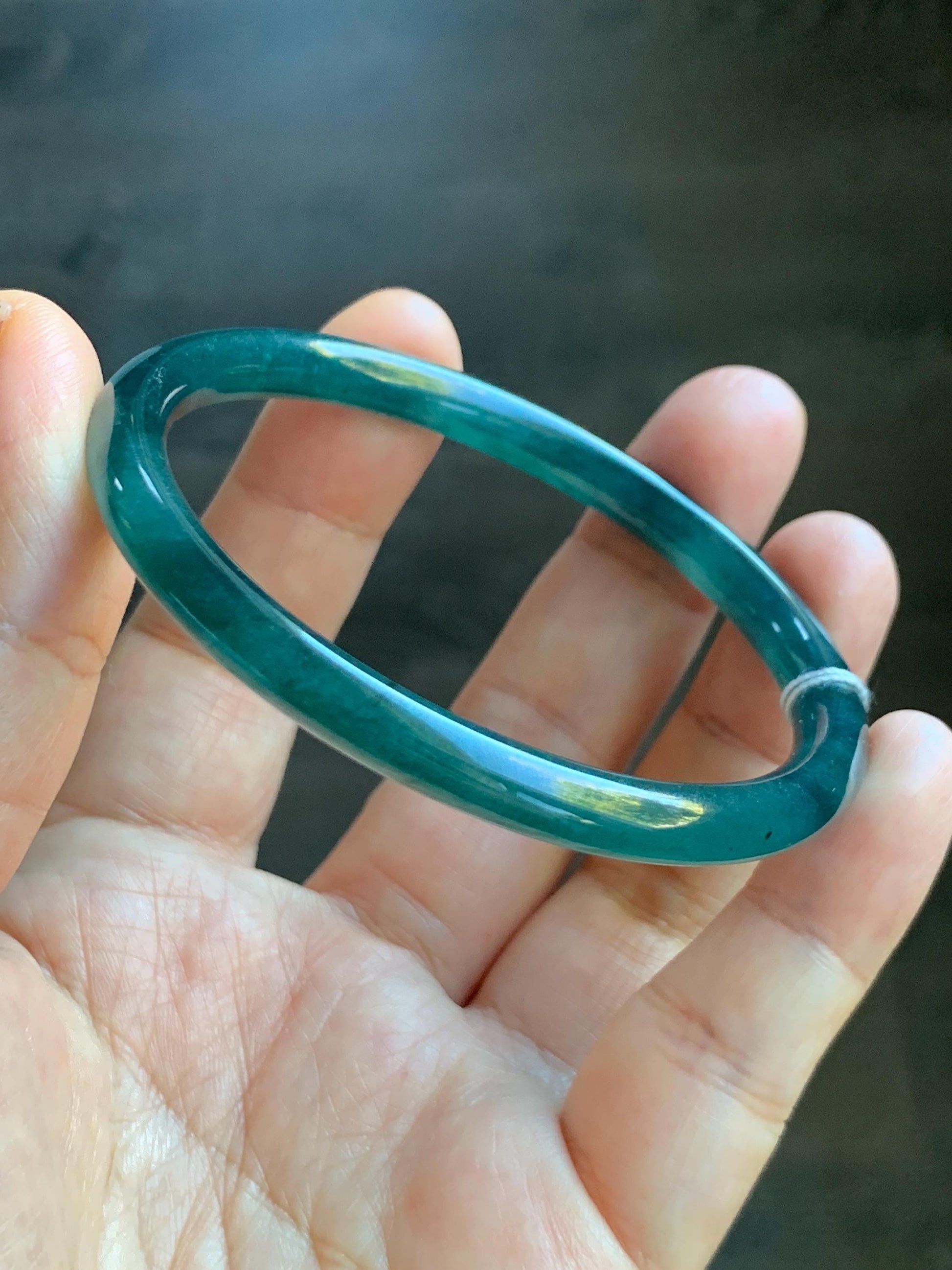 Certified Natural Grade A Guatemalan Icy Translucent Intense Teal Blue Jade Jadeite Bangle Bracelet 57.6mm 7.12” 20.5g 天然冰胶危深蓝绿翡翠细圆条手镯 467