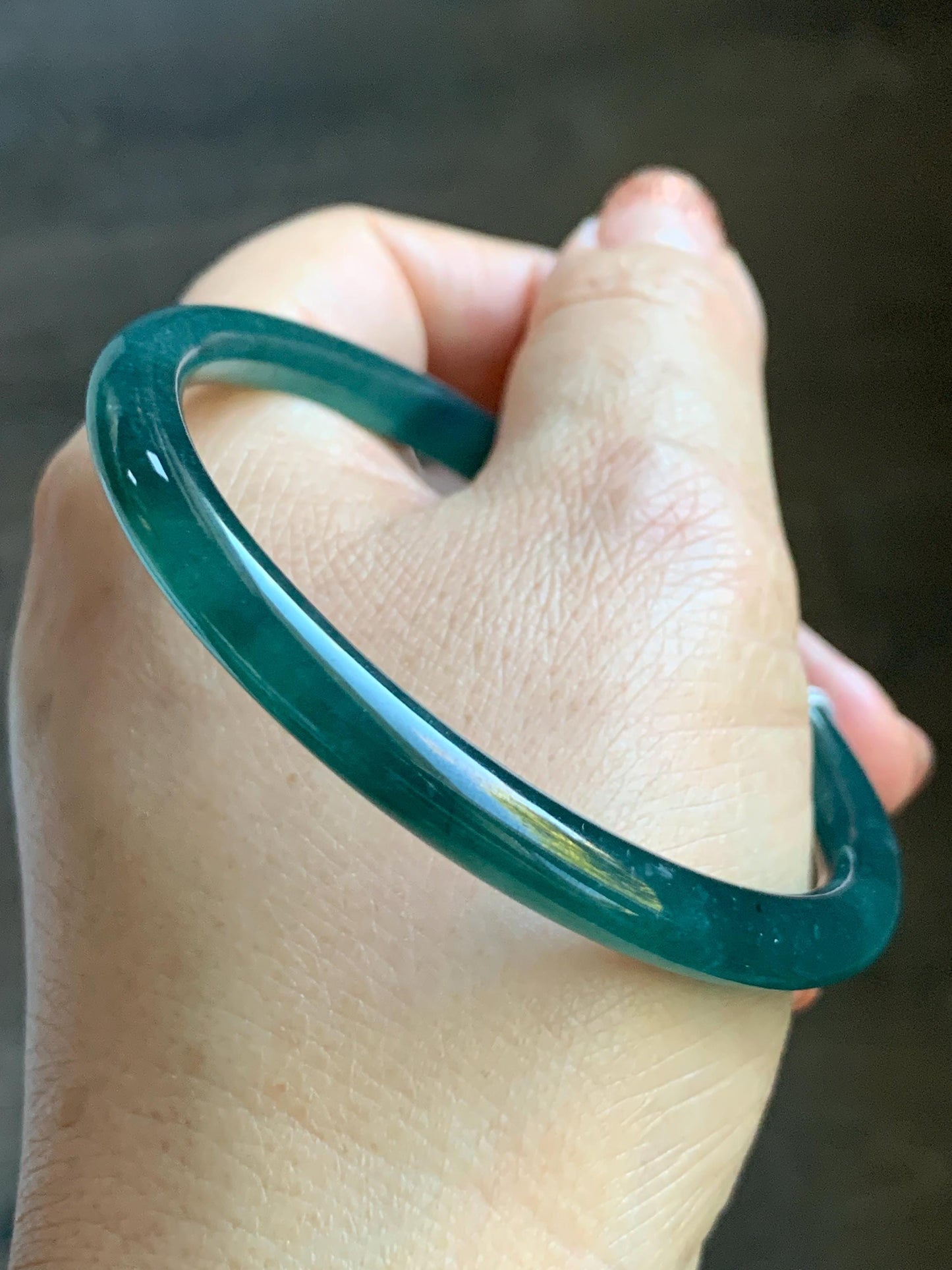 Certified Natural Grade A Guatemalan Icy Translucent Intense Teal Blue Jade Jadeite Bangle Bracelet 57.6mm 7.12” 20.5g 天然冰胶危深蓝绿翡翠细圆条手镯 467