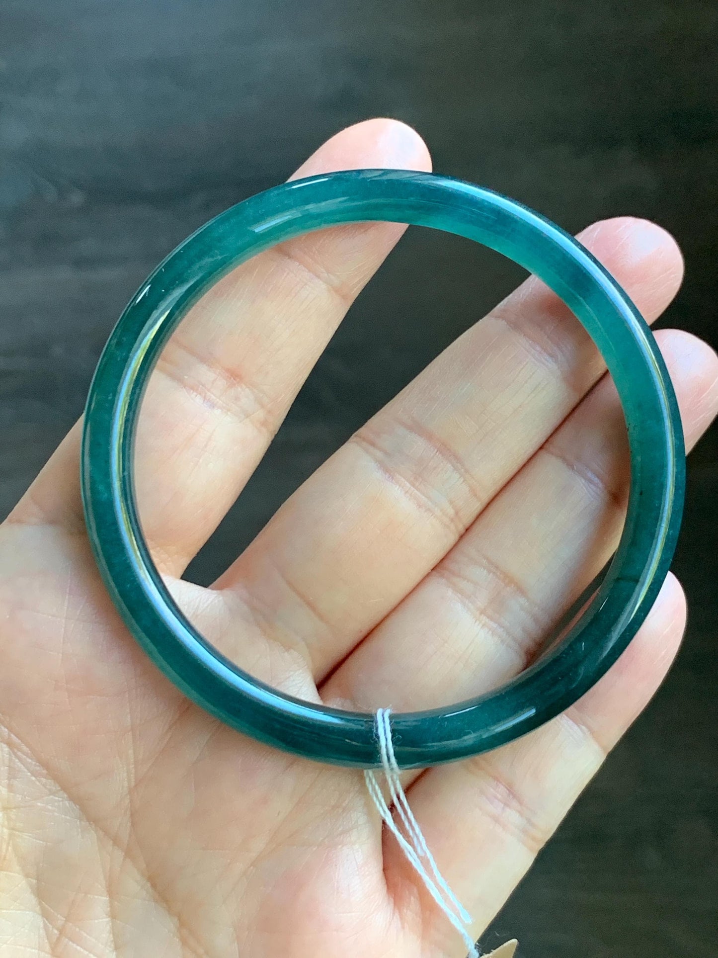 Certified Natural Grade A Guatemalan Icy Translucent Intense Teal Blue Jade Jadeite Bangle Bracelet 57.6mm 7.12” 20.5g 天然冰胶危深蓝绿翡翠细圆条手镯 467