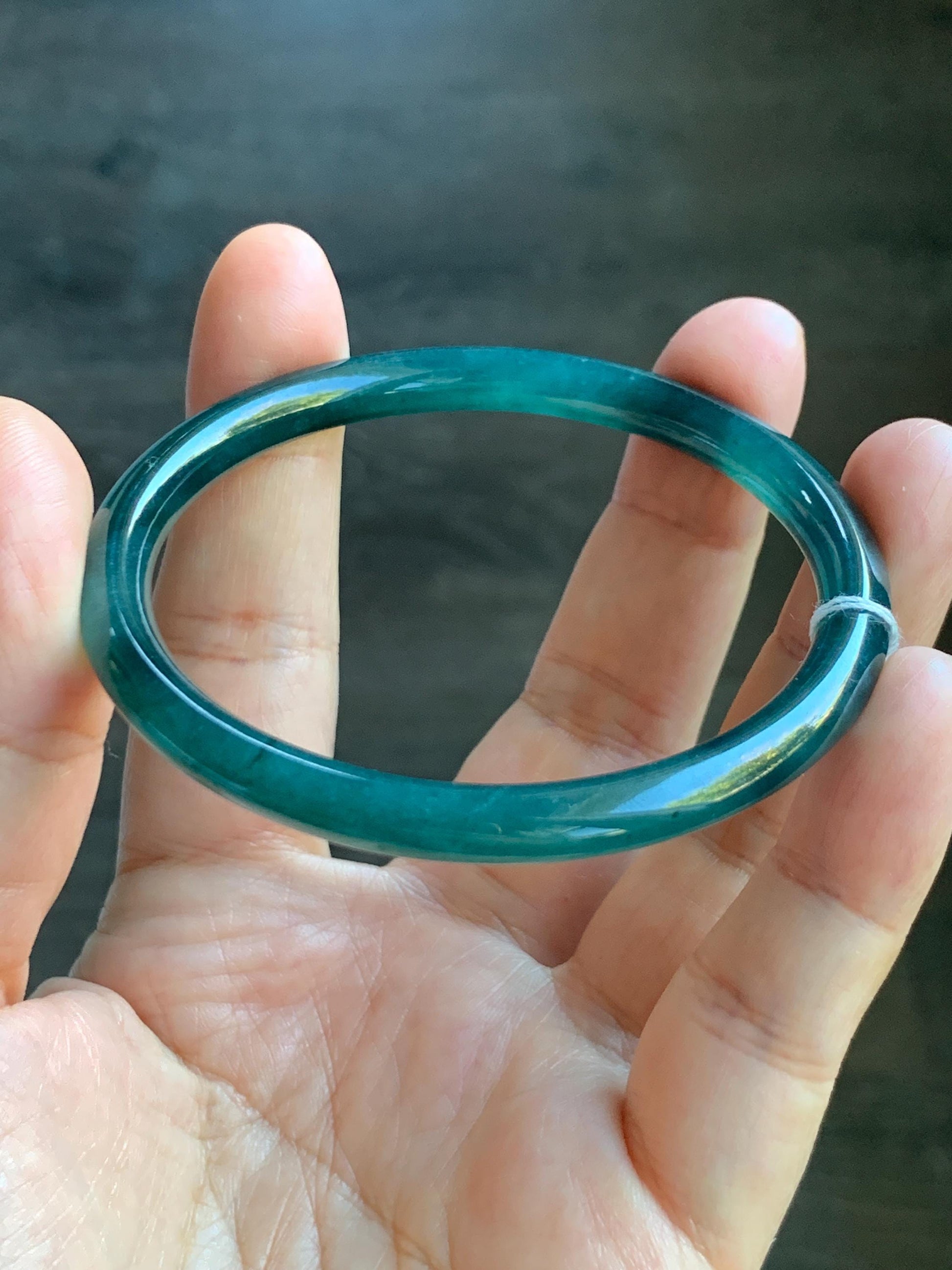 Certified Natural Grade A Guatemalan Icy Translucent Intense Teal Blue Jade Jadeite Bangle Bracelet 57.6mm 7.12” 20.5g 天然冰胶危深蓝绿翡翠细圆条手镯 467