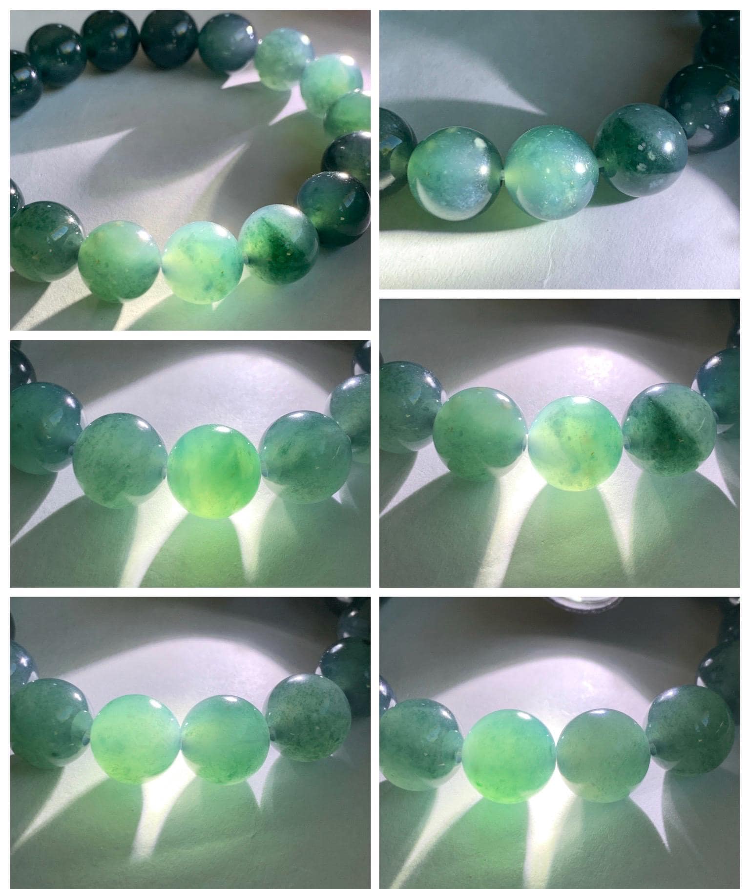 Natural Grade A Guatemalan Icy Highly Translucent Teal Blue Marbled Jade Jadeite Beaded Bracelet Stretchy 11.8mm 7.5” 天然冰危蓝飘绿翡翠圆珠手串 WPH440B