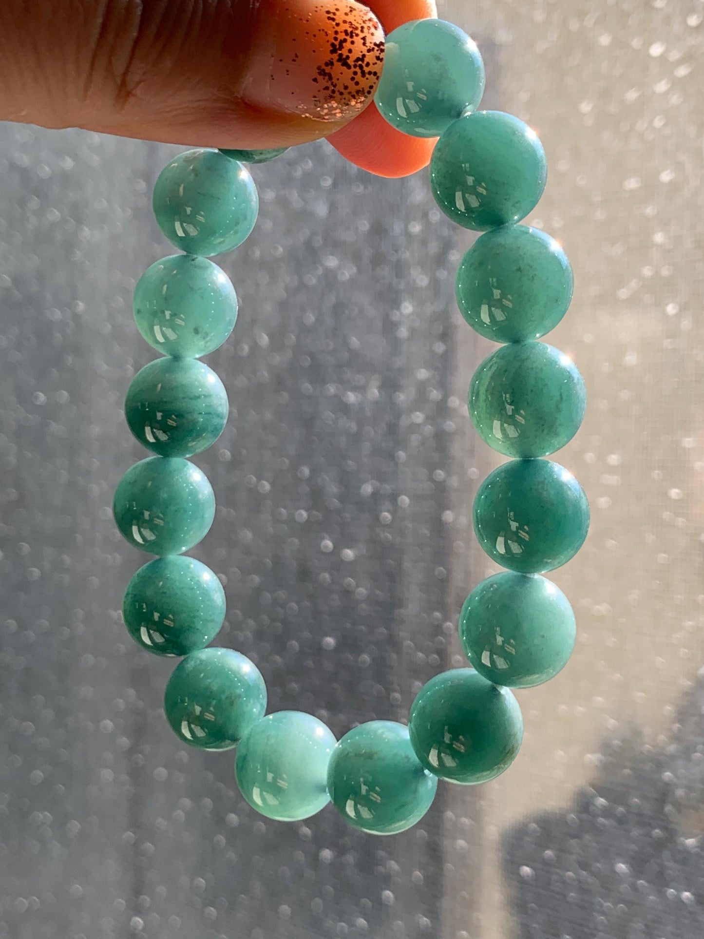 Natural Grade A Guatemalan Icy Highly Translucent Teal Green Jade Jadeite Beaded Bracelet Stretchy 11.6mm 7.25” 47g 天然冰危蓝绿翡翠圆珠手串 WSLP180