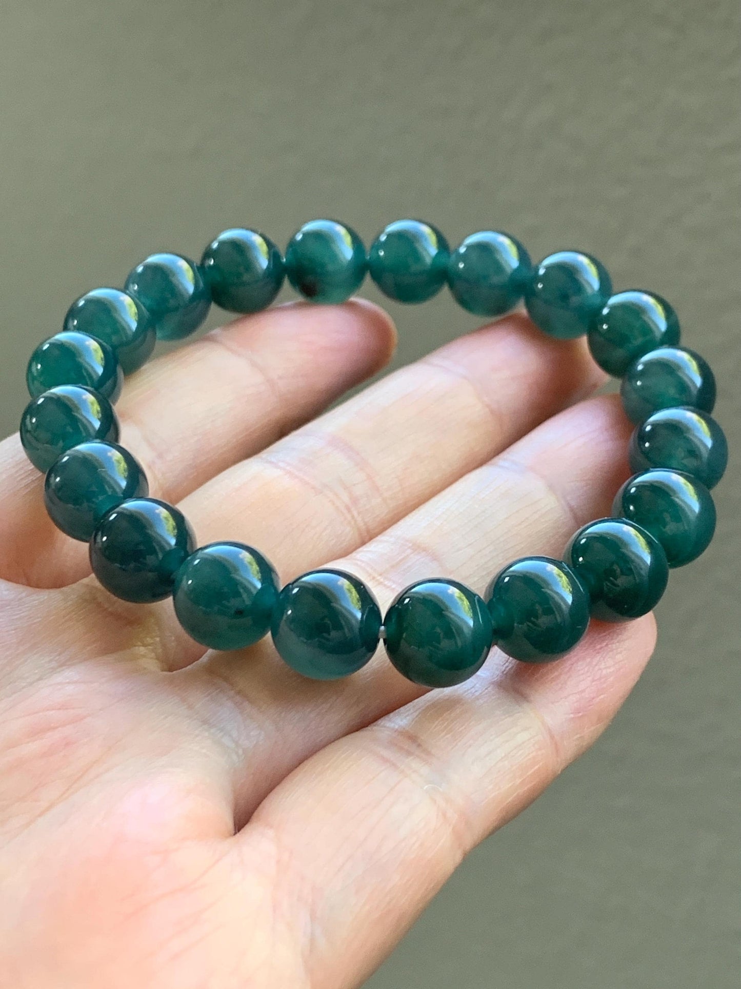 Natural Grade A Guatemalan Icy Translucent Dark Teal Blue Jade Jadeite Beaded Bracelet Stretchy 9.8mm 7.25” 32g 天然冰危深蓝翡翠圆珠手串 SHW660A