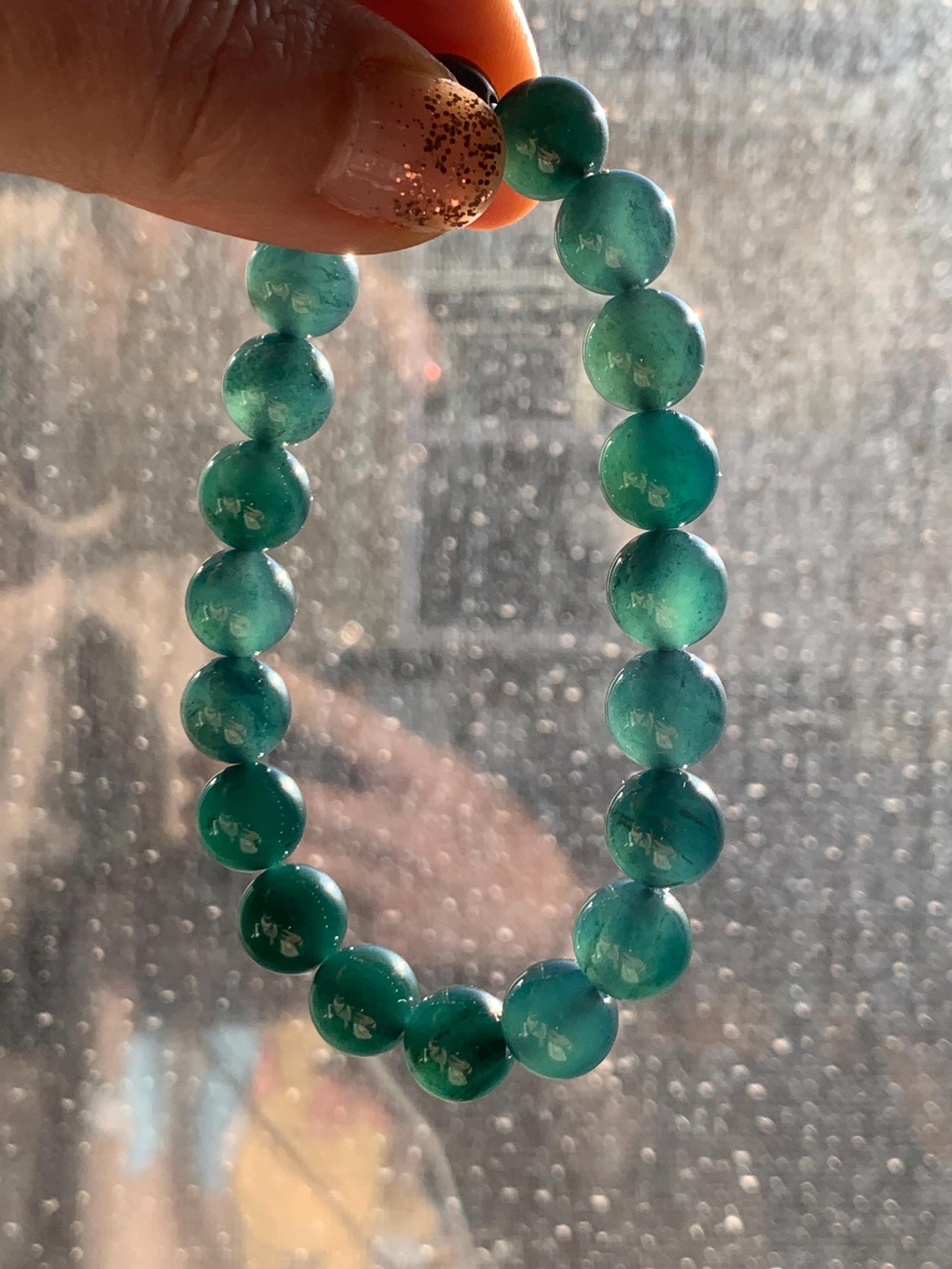 Natural Grade A Guatemalan Icy Translucent Dark Teal Blue Jade Jadeite Beaded Bracelet Stretchy 9.8mm 7.25” 32g 天然冰危深蓝翡翠圆珠手串 SHW660A