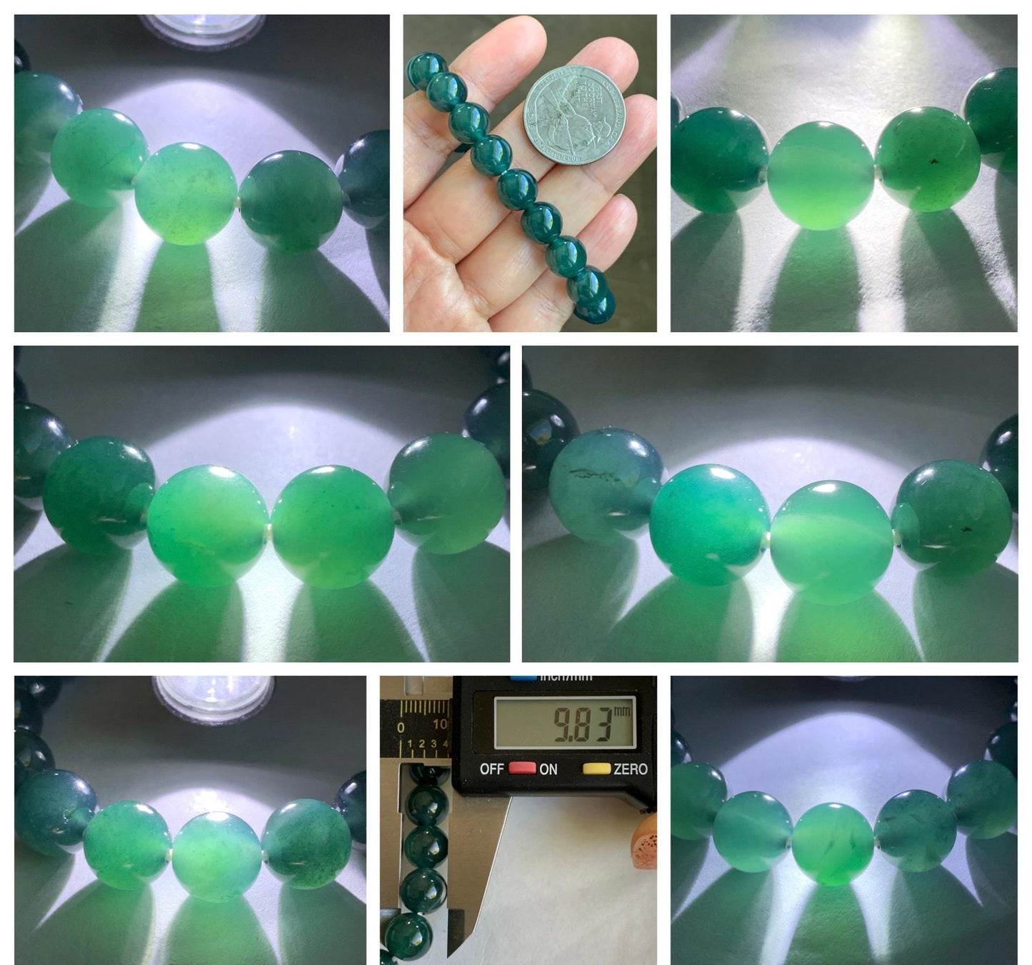 Natural Grade A Guatemalan Icy Translucent Dark Teal Blue Jade Jadeite Beaded Bracelet Stretchy 9.8mm 7.25” 32g 天然冰危深蓝翡翠圆珠手串 SHW660B