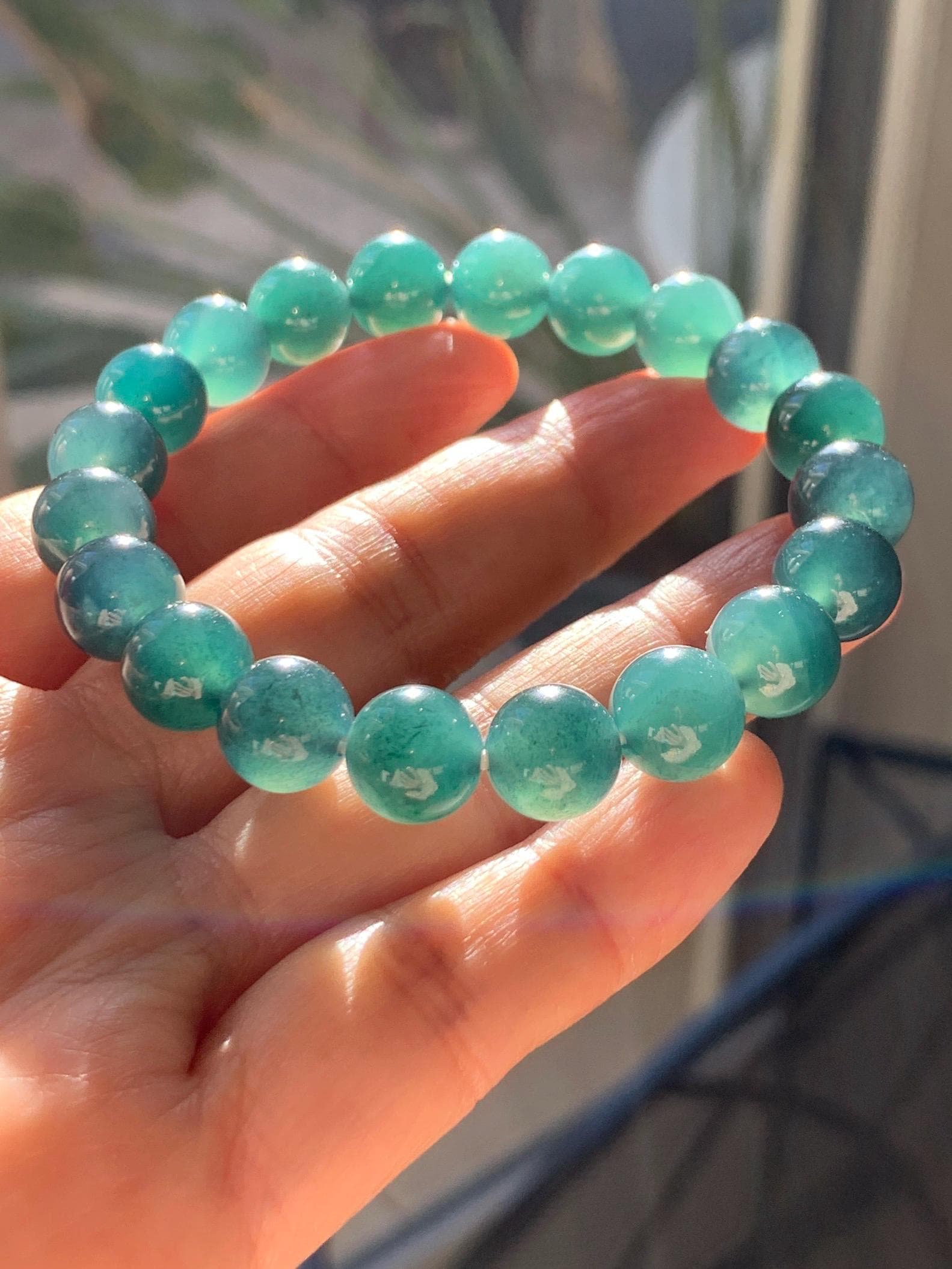 Natural Grade A Guatemalan Icy Translucent Dark Teal Blue Jade Jadeite Beaded Bracelet Stretchy 9.8mm 7.25” 32g 天然冰危深蓝翡翠圆珠手串 SHW660B