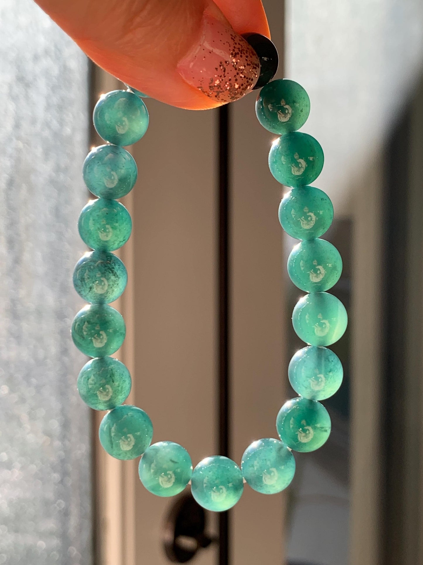 Natural Grade A Guatemalan Icy Translucent Dark Teal Blue Jade Jadeite Beaded Bracelet Stretchy 9.8mm 7.25” 32g 天然冰危深蓝翡翠圆珠手串 SHW660B