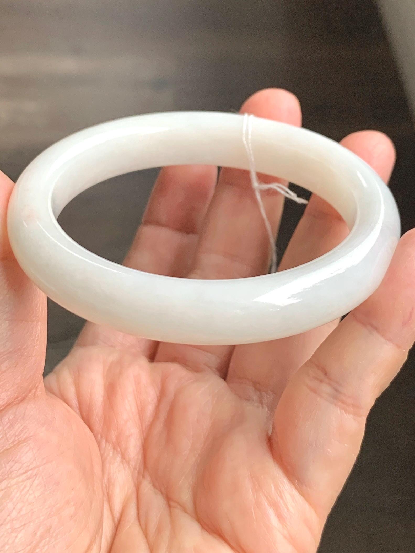 Certified Natural Nephrite Jade Translucent Creamy White Bangle Bracelet 56.4mm 6.97” 69.44g 天然和田玉奶白手镯 151
