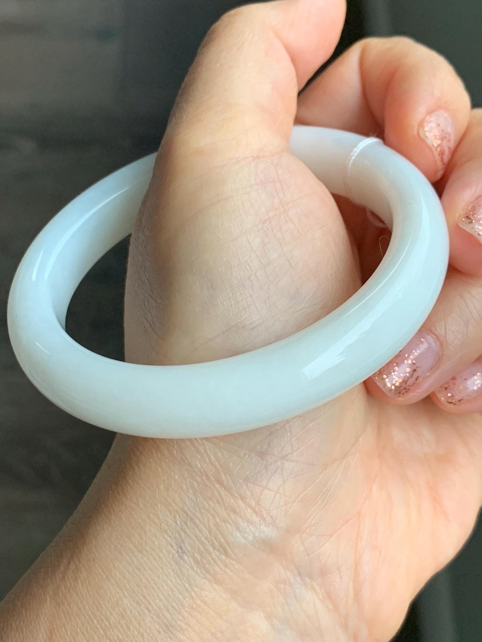Certified Natural Nephrite Jade Translucent Creamy White Bangle Bracelet 56.4mm 6.97” 69.44g 天然和田玉奶白手镯 151