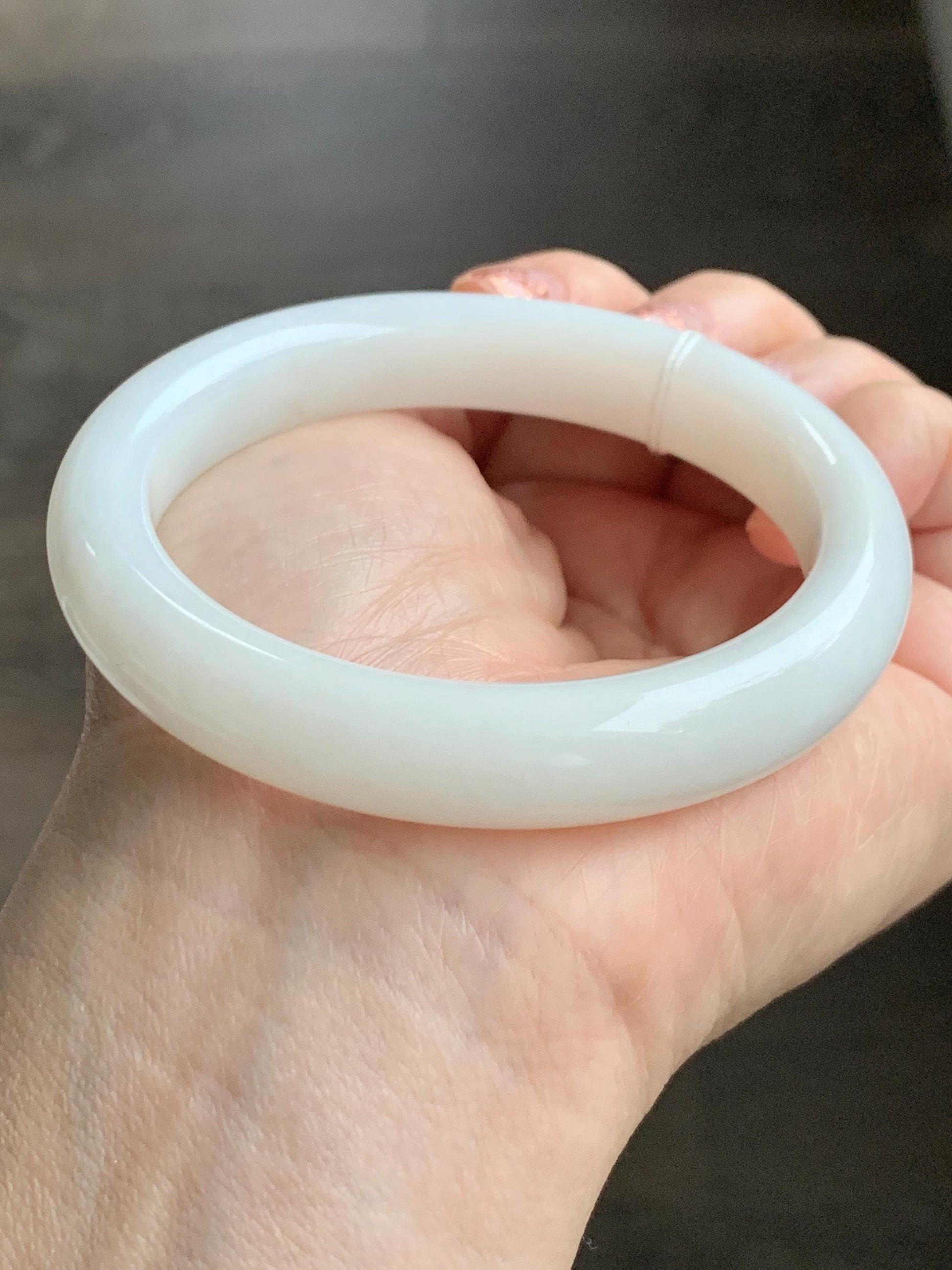 Certified Natural Nephrite Jade Translucent Creamy White Bangle Bracelet 56.4mm 6.97” 69.44g 天然和田玉奶白手镯 151