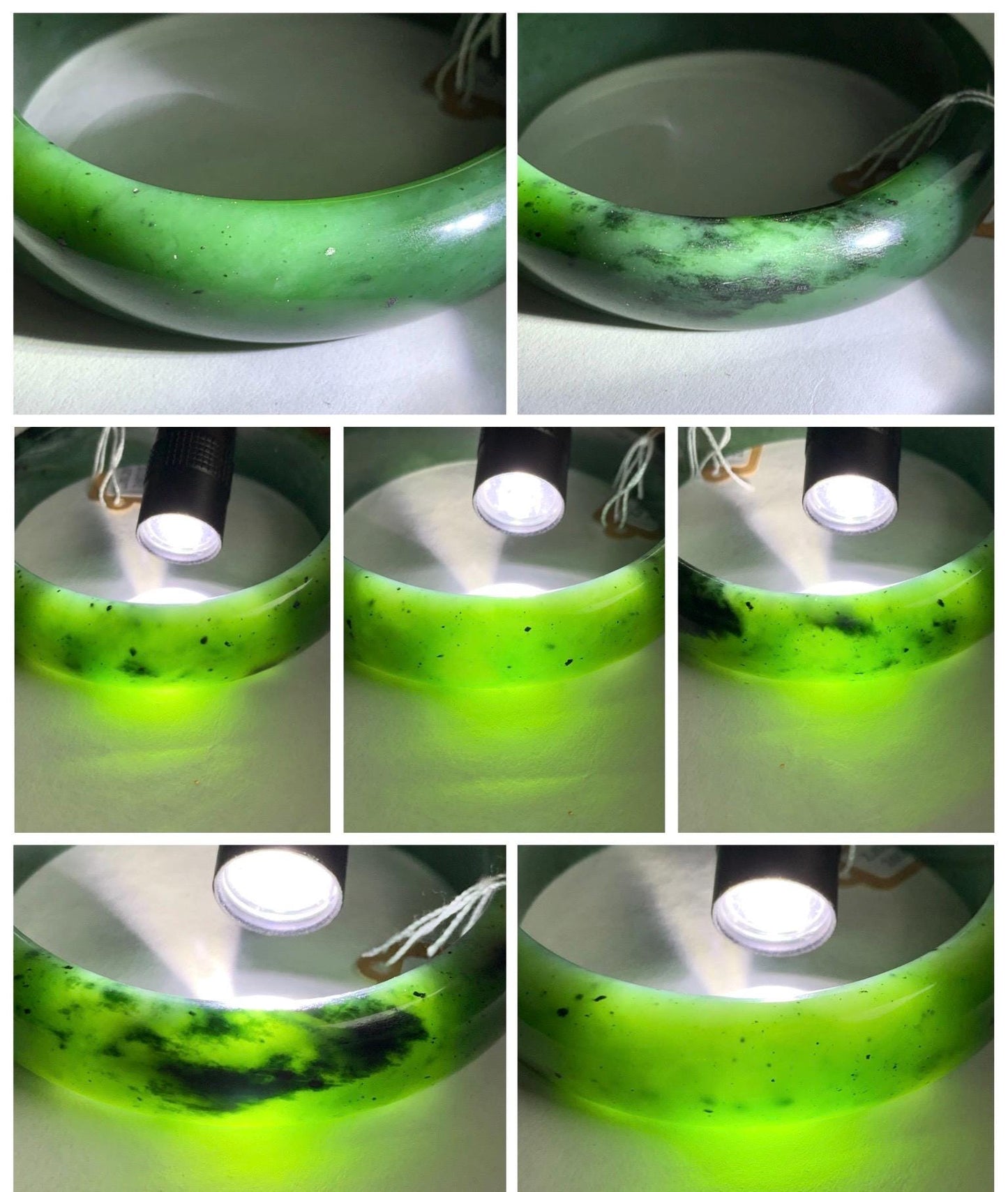 Certified Natural Nephrite Jade Translucent Dark Green Bangle Bracelet 60.1mm 7.4” 81g 天然和田玉菠菜绿轮胎宽手镯 157
