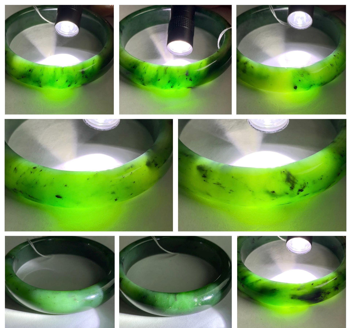 Certified Natural Nephrite Jade Translucent Dark Green Bangle Bracelet 58.7mm 7.25” 83g 天然和田玉菠菜绿轮胎宽手镯 152