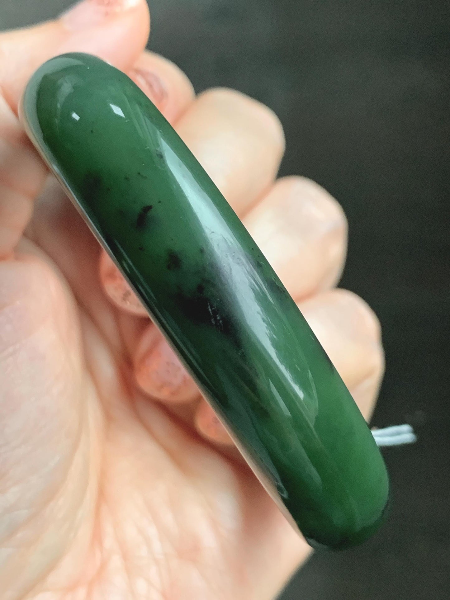 Certified Natural Nephrite Jade Translucent Dark Green Bangle Bracelet 58.7mm 7.25” 83g 天然和田玉菠菜绿轮胎宽手镯 152
