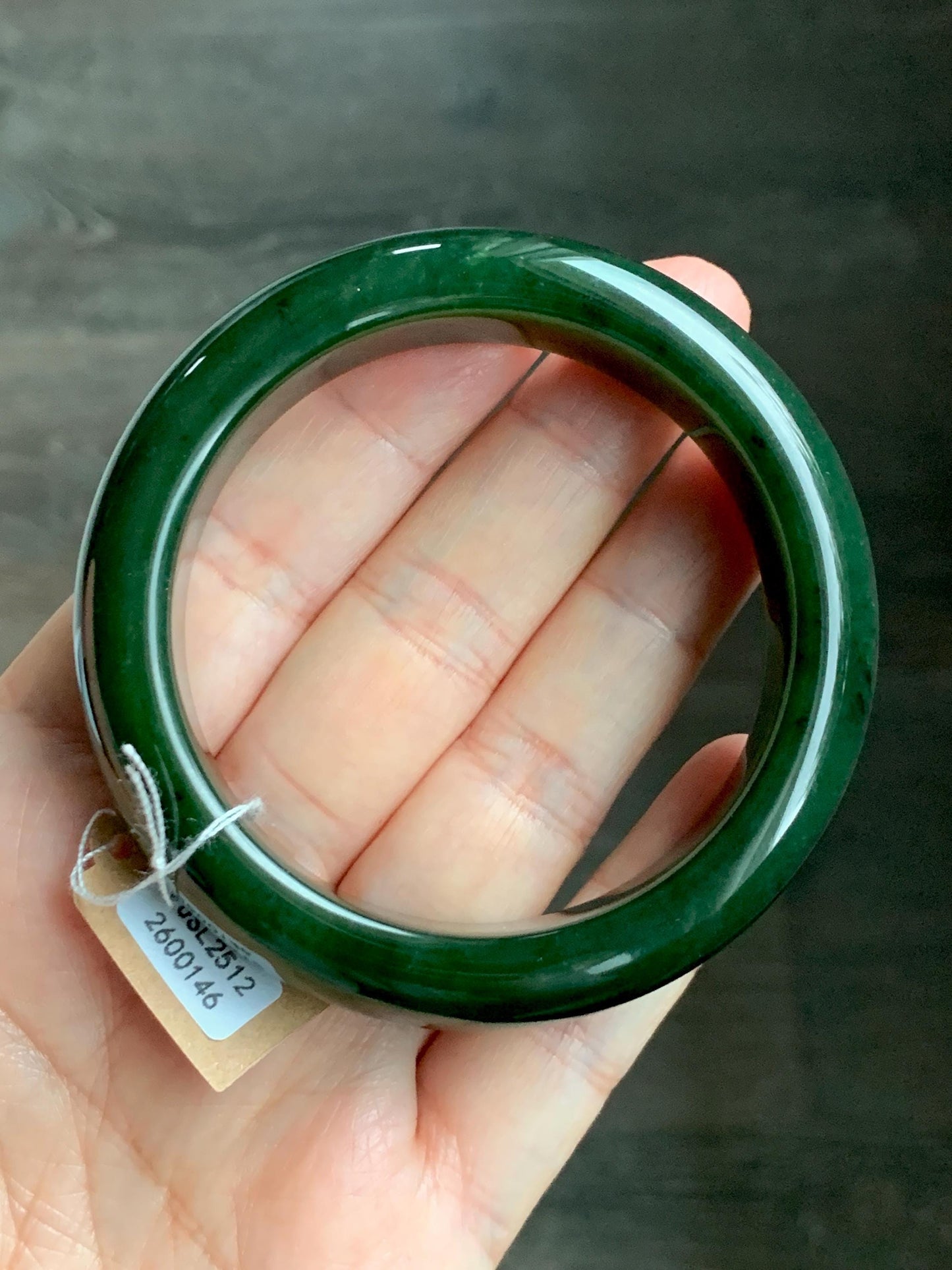 Certified Natural Nephrite Jade Translucent Dark Green Bangle Bracelet 53.94mm 6.66” 70g 天然和田玉菠菜绿轮胎宽手镯 146