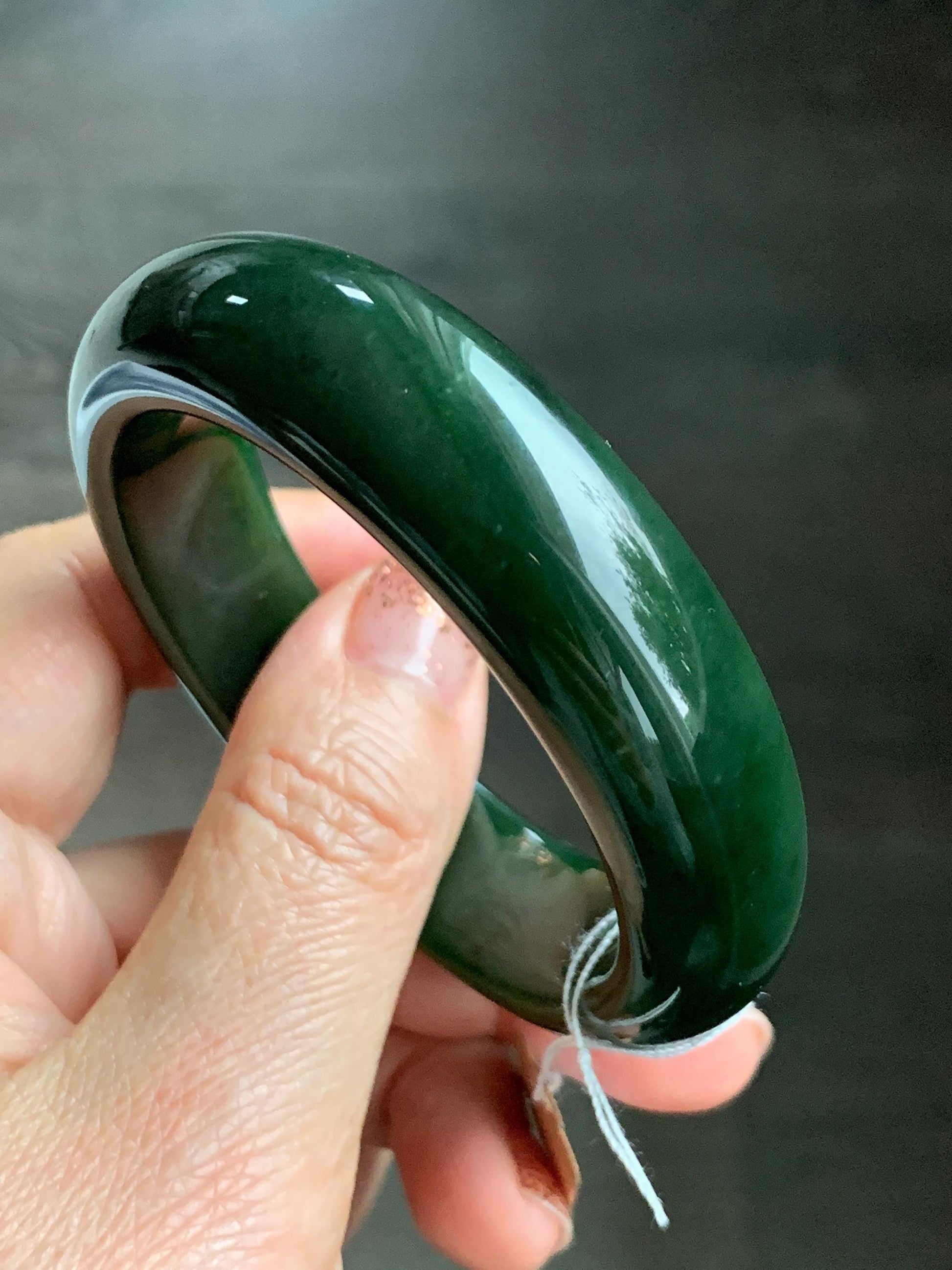Certified Natural Nephrite Jade Translucent Dark Green Bangle Bracelet 53.94mm 6.66” 70g 天然和田玉菠菜绿轮胎宽手镯 146