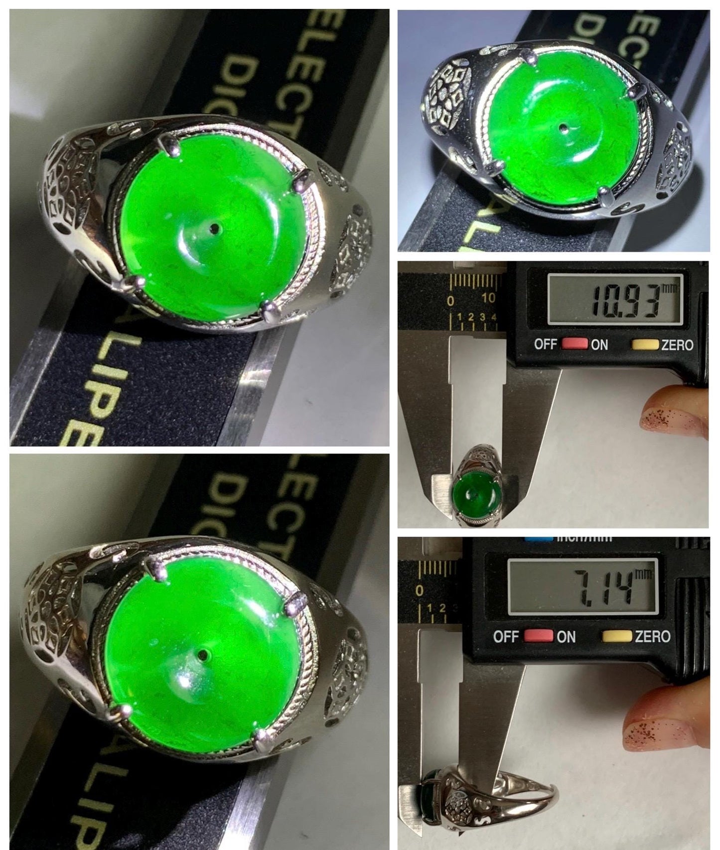 Natural Grade A Guatemalan Icy Vibrant Green Jade Jadeite Donut Ping An Kou Ring Sterling Silver Size 8.25 Adjustable 天然冰危绿翡翠平安扣银镶戒指 WLK165