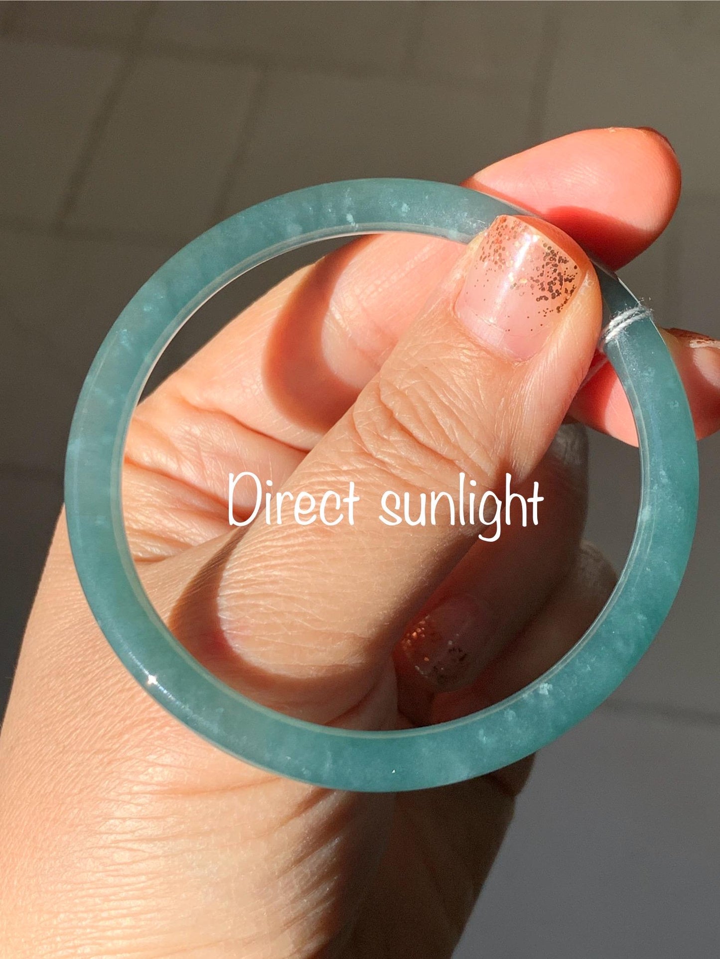 Certified Natural Grade A Guatemalan Icy Translucent Dusty Teal Green Jade Jadeite Slim Bangle Bracelet 55.34mm 6.84” 天然冰危晴蓝翡翠细圆条手镯 449