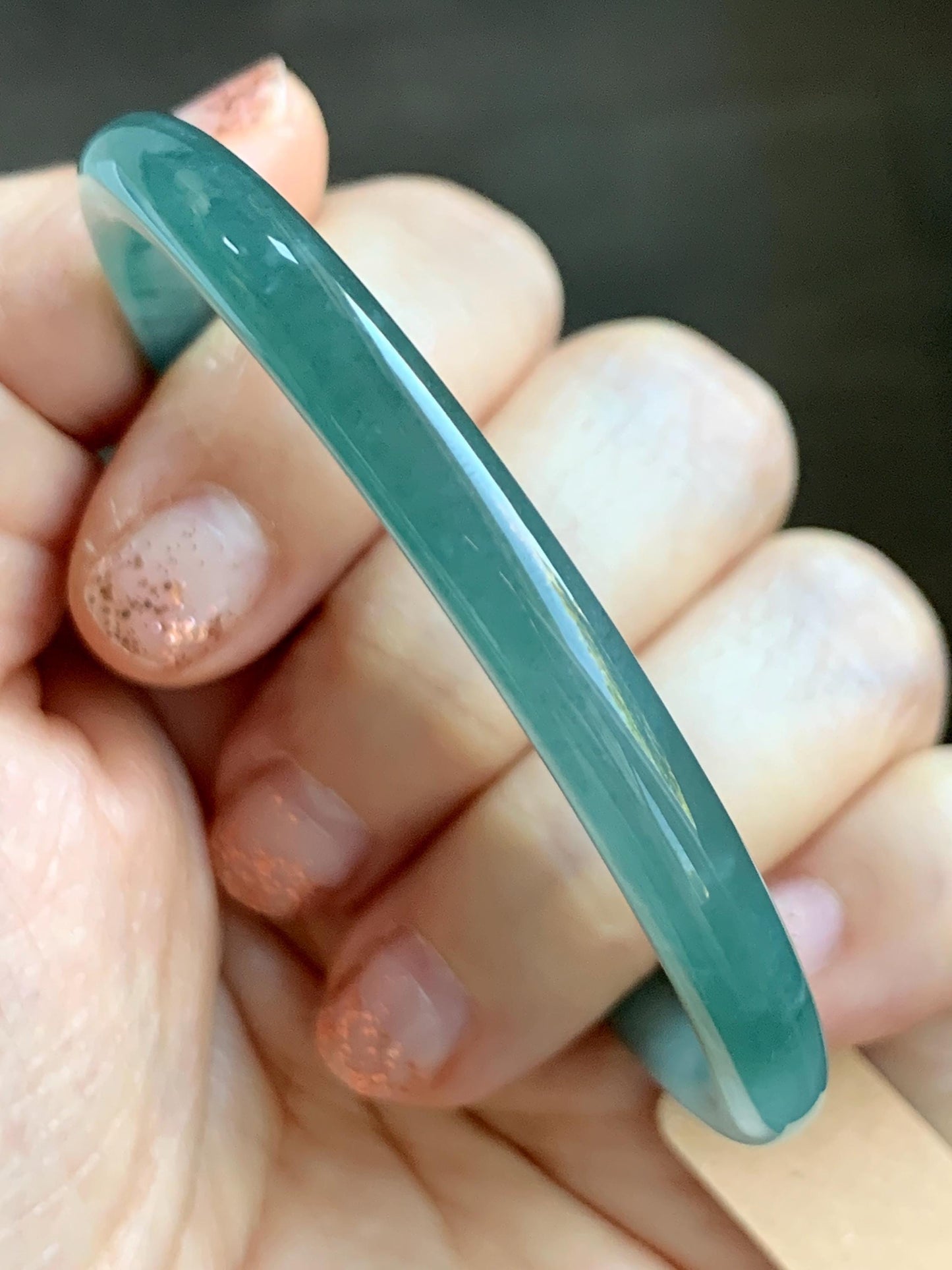 Certified Natural Grade A Guatemalan Icy Translucent Dusty Teal Blue Jade Jadeite Slim Bangle Bracelet 54.93mm 6.79” 天然冰危晴蓝翡翠细圆条手镯 473