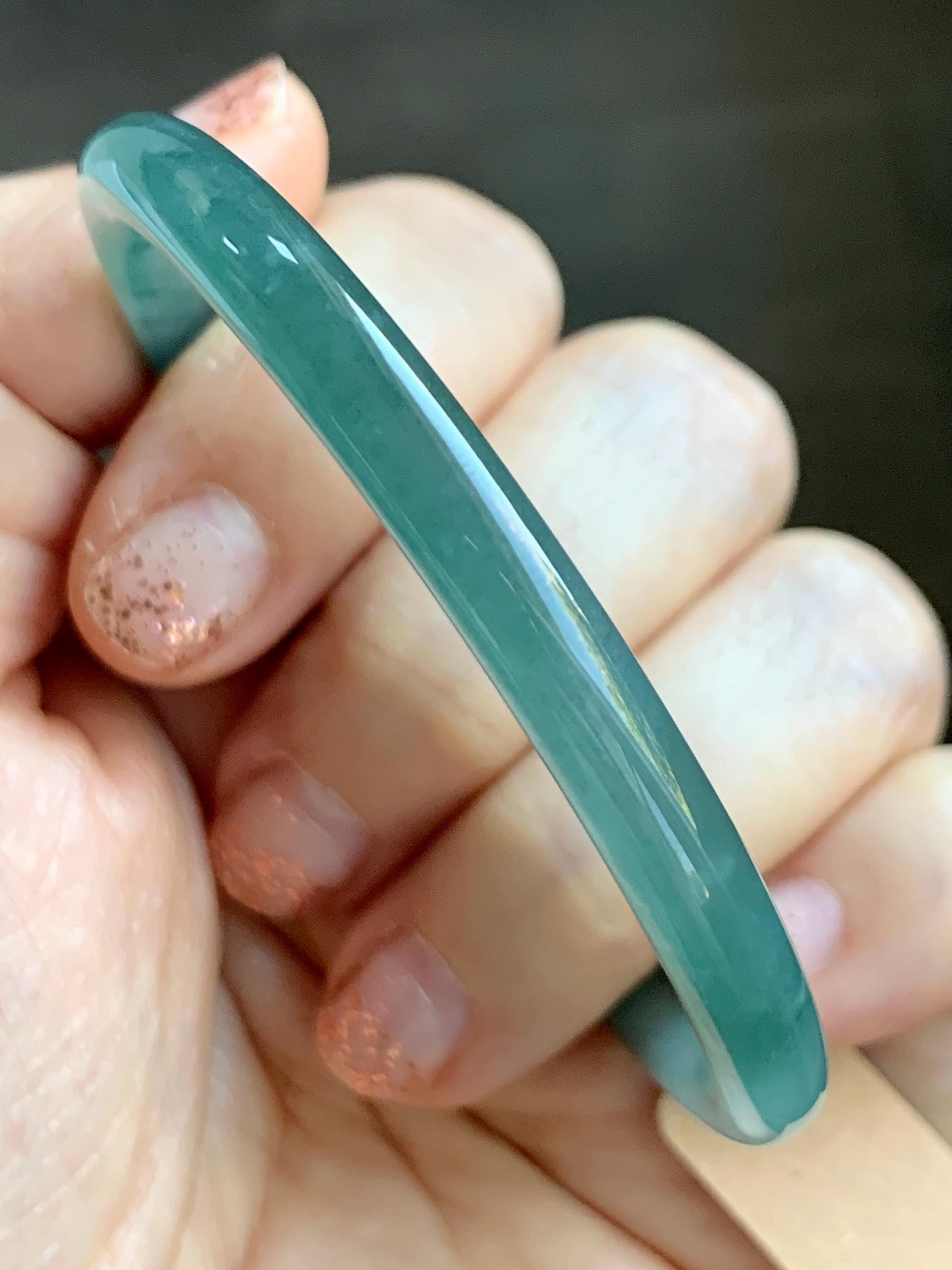 Certified Natural Grade A Guatemalan Icy Translucent Dusty Teal Blue Jade Jadeite Slim Bangle Bracelet 54.93mm 6.79” 天然冰危晴蓝翡翠细圆条手镯 473