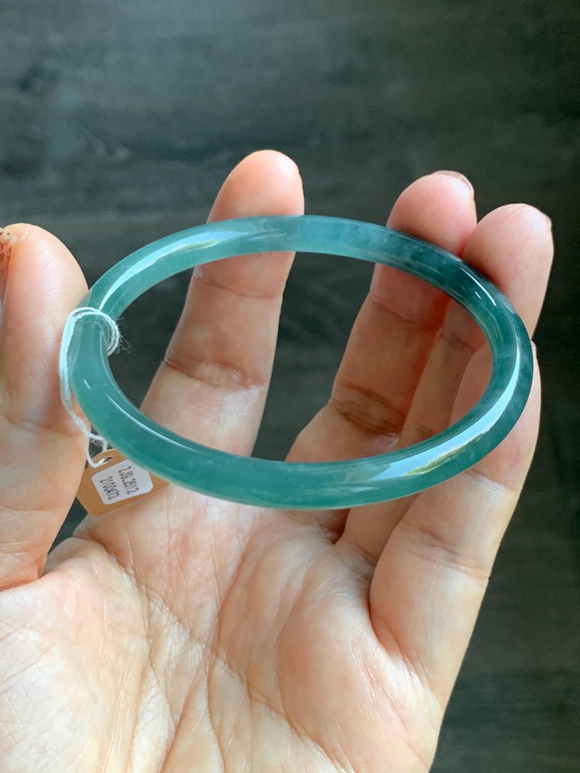 Certified Natural Grade A Guatemalan Icy Translucent Dusty Teal Blue Jade Jadeite Slim Bangle Bracelet 54.93mm 6.79” 天然冰危晴蓝翡翠细圆条手镯 473