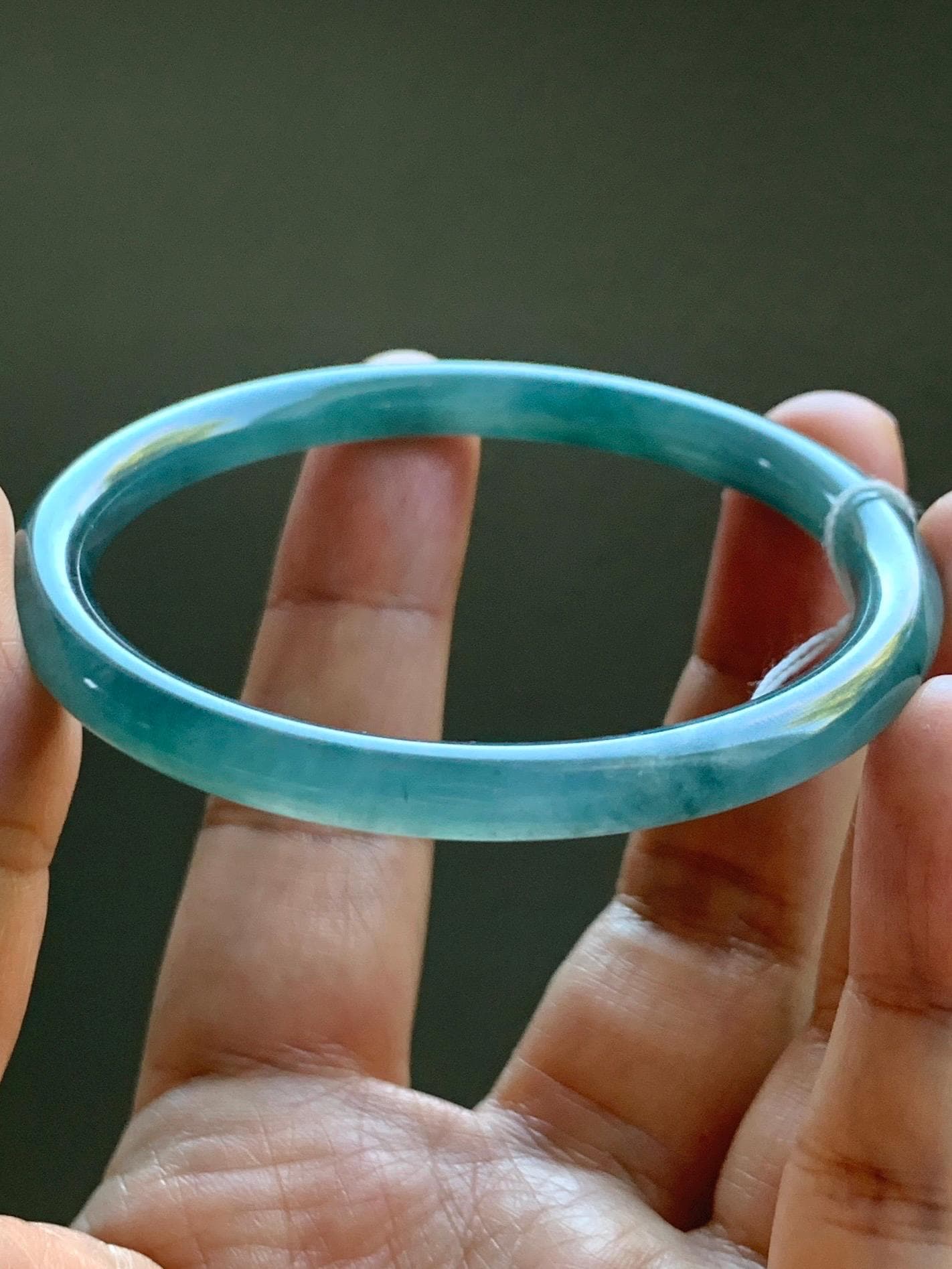 Certified Natural Grade A Guatemalan Icy Translucent Dusty Teal Blue Jade Jadeite Slim Bangle Bracelet 54.3mm 6.7” 天然冰危晴蓝翡翠细圆条手镯 476