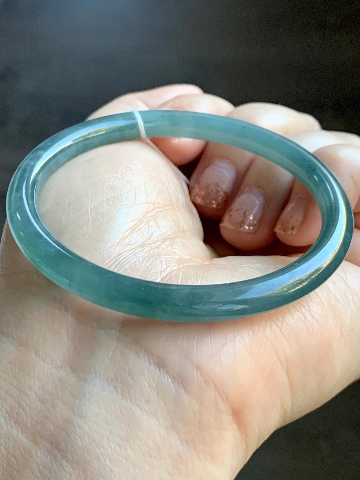 Certified Natural Grade A Guatemalan Icy Translucent Dusty Teal Blue Jade Jadeite Slim Bangle Bracelet 54.3mm 6.7” 天然冰危晴蓝翡翠细圆条手镯 476