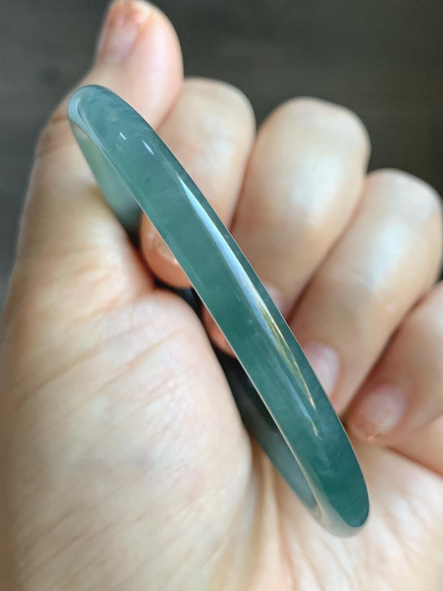 Certified Natural Grade A Guatemalan Icy Translucent Dusty Teal Blue Jade Jadeite Slim Bangle Bracelet 54.3mm 6.7” 天然冰危晴蓝翡翠细圆条手镯 476