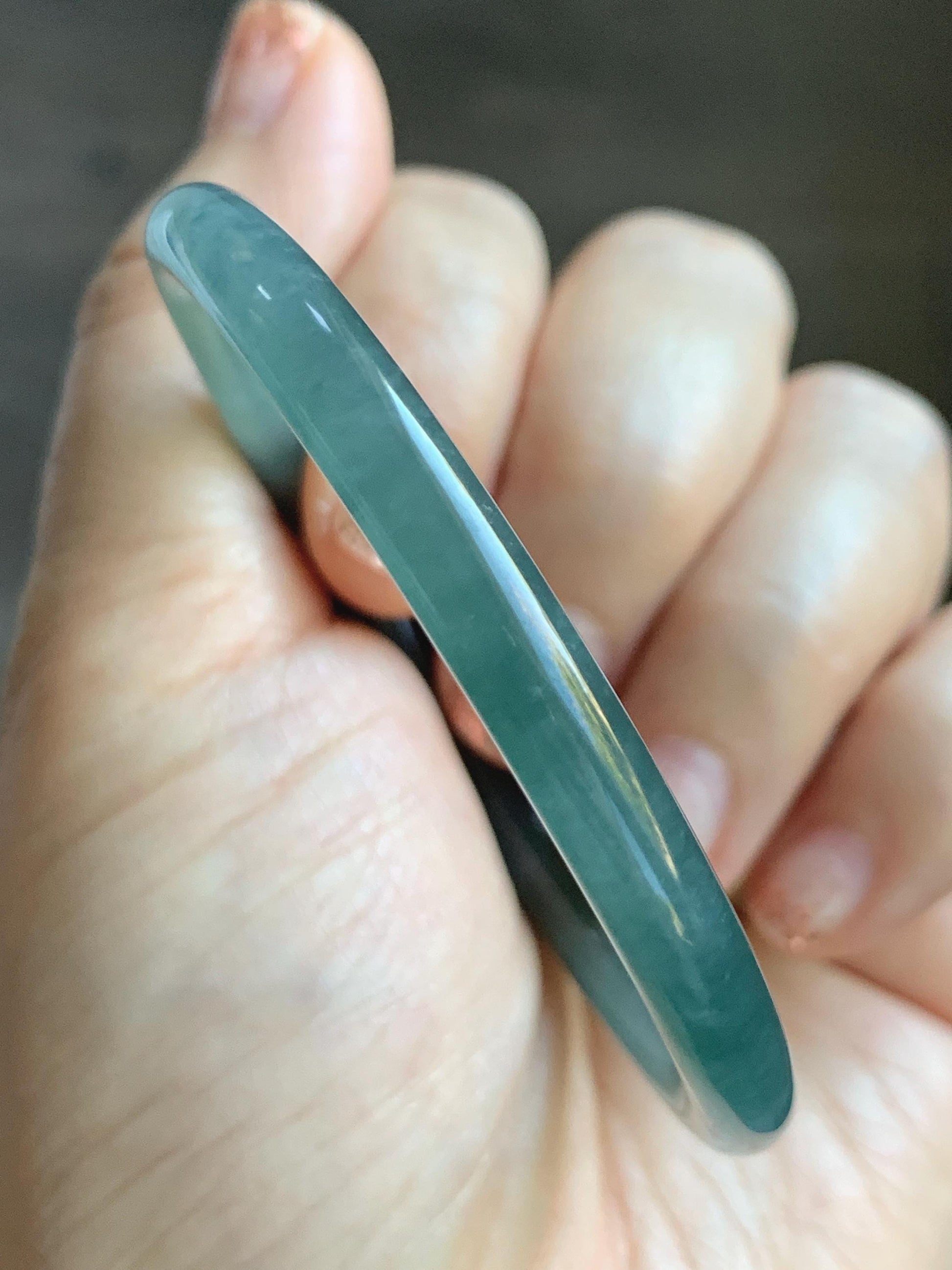 Certified Natural Grade A Guatemalan Icy Translucent Dusty Teal Blue Jade Jadeite Slim Bangle Bracelet 54.3mm 6.7” 天然冰危晴蓝翡翠细圆条手镯 476