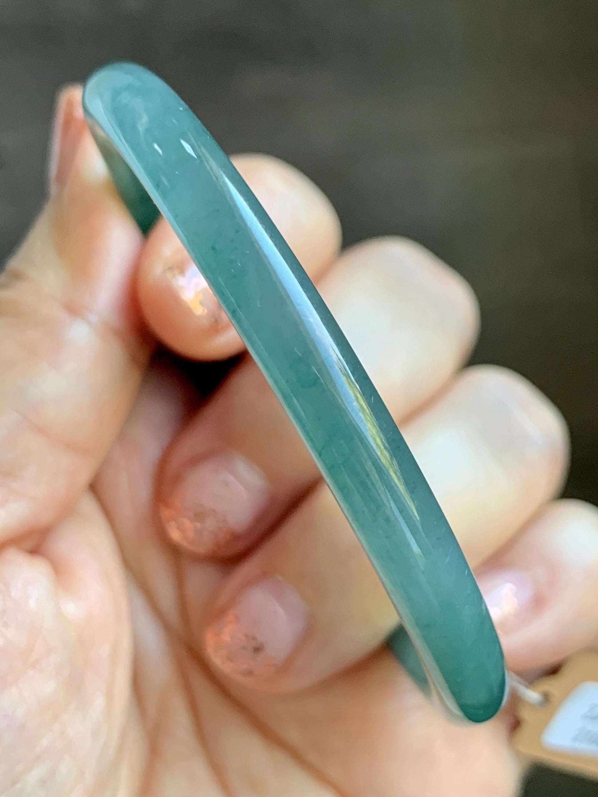 Certified Natural Grade A Guatemalan Icy Translucent Dusty Teal Blue Jade Jadeite Slim Bangle Bracelet 54.93mm 6.79” 天然冰危晴蓝翡翠细圆条手镯 477