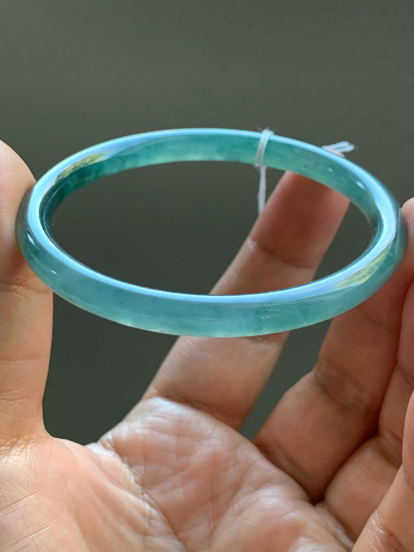 Certified Natural Grade A Guatemalan Icy Translucent Dusty Teal Blue Jade Jadeite Slim Bangle Bracelet 54.93mm 6.79” 天然冰危晴蓝翡翠细圆条手镯 477