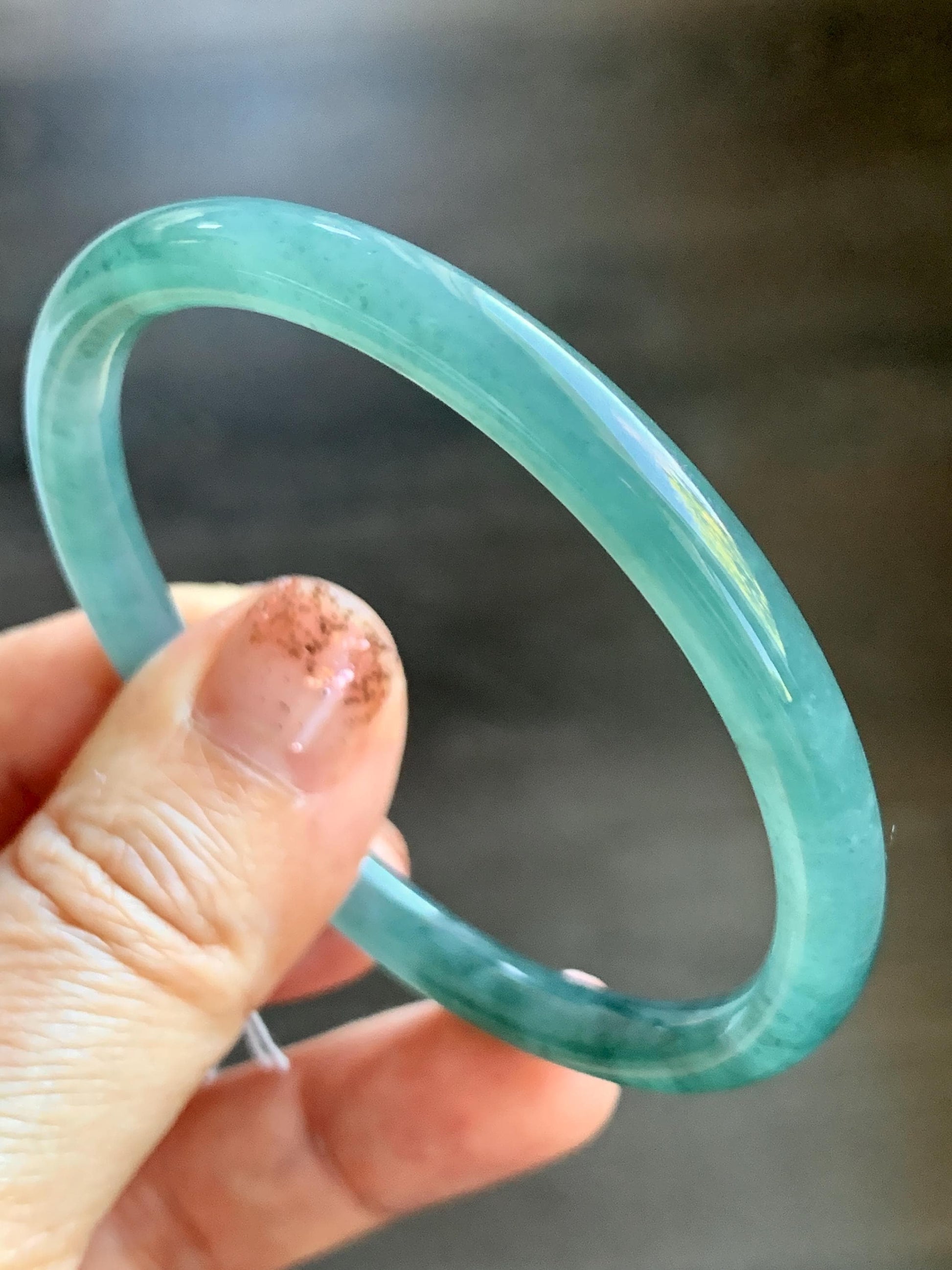 Certified Natural Grade A Guatemalan Icy Translucent Dusty Teal Blue Jade Jadeite Slim Bangle Bracelet 54.93mm 6.79” 天然冰危晴蓝翡翠细圆条手镯 477
